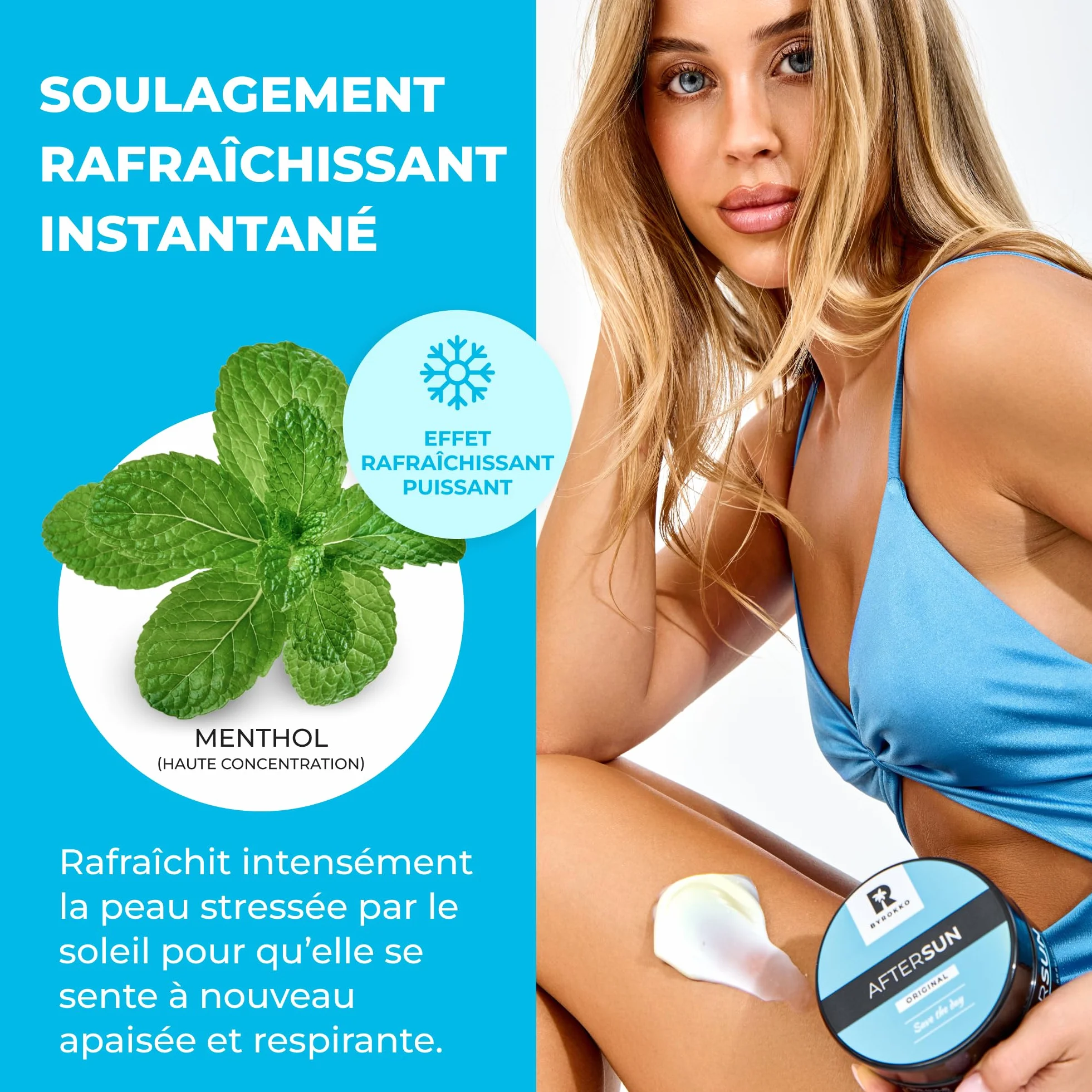 Crème après-soleil BYROKKO 195ml menthol beurre de mangue vitamine E rafraîchit hydrate nourrit Vegan Sans parabènes