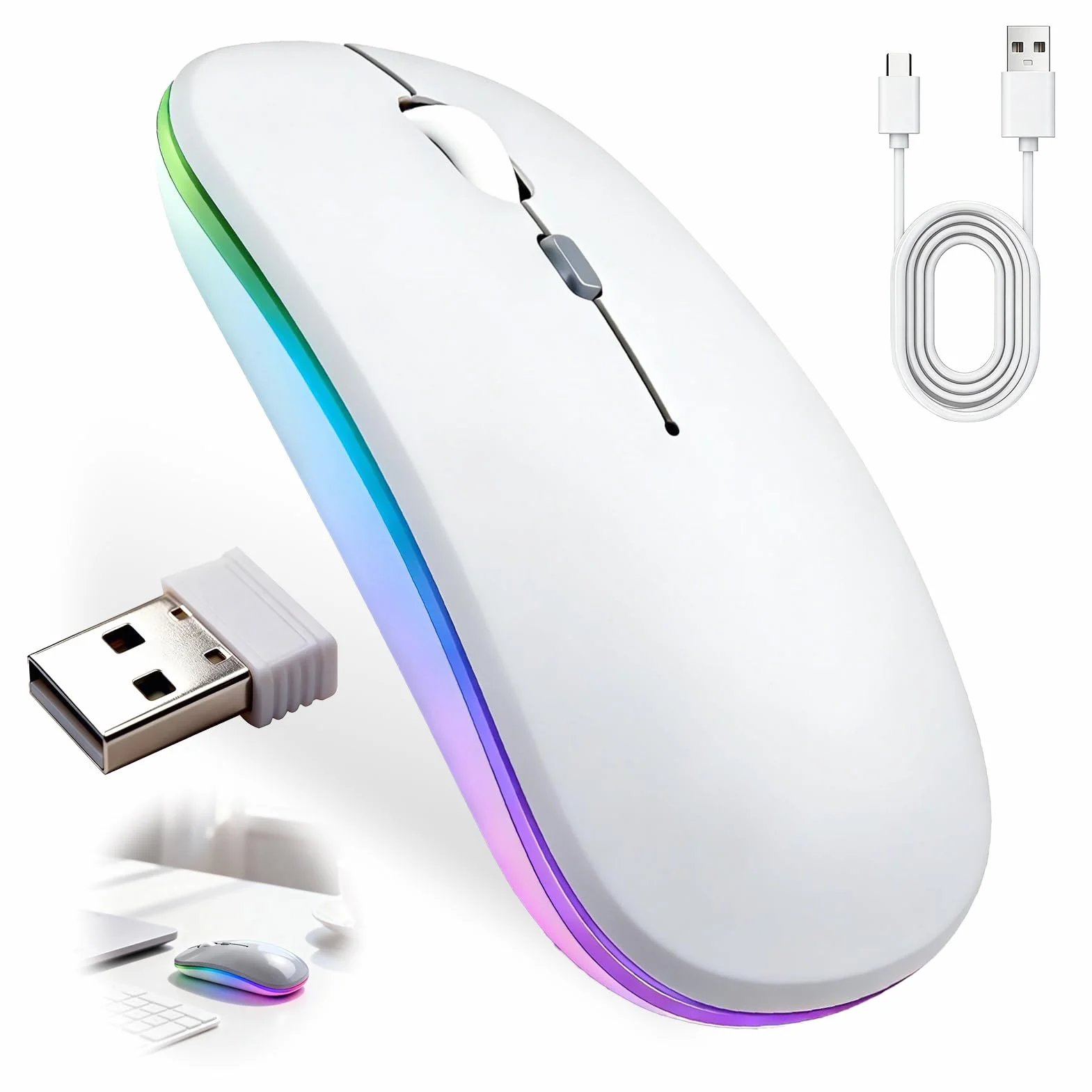 Souris sans Fil Rechargeable Bluetooth 5.1 2.4G 1200 DPI Silencieuse Ultra-Mince Deux Modes pour MacBook