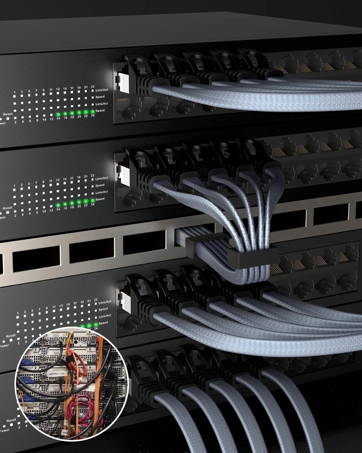 BUSOHE Câble Ethernet Cat 8 20m, Câble Réseau LAN Gigabit RJ45 Plat Haut Débit 40Gbps 2000Mhz