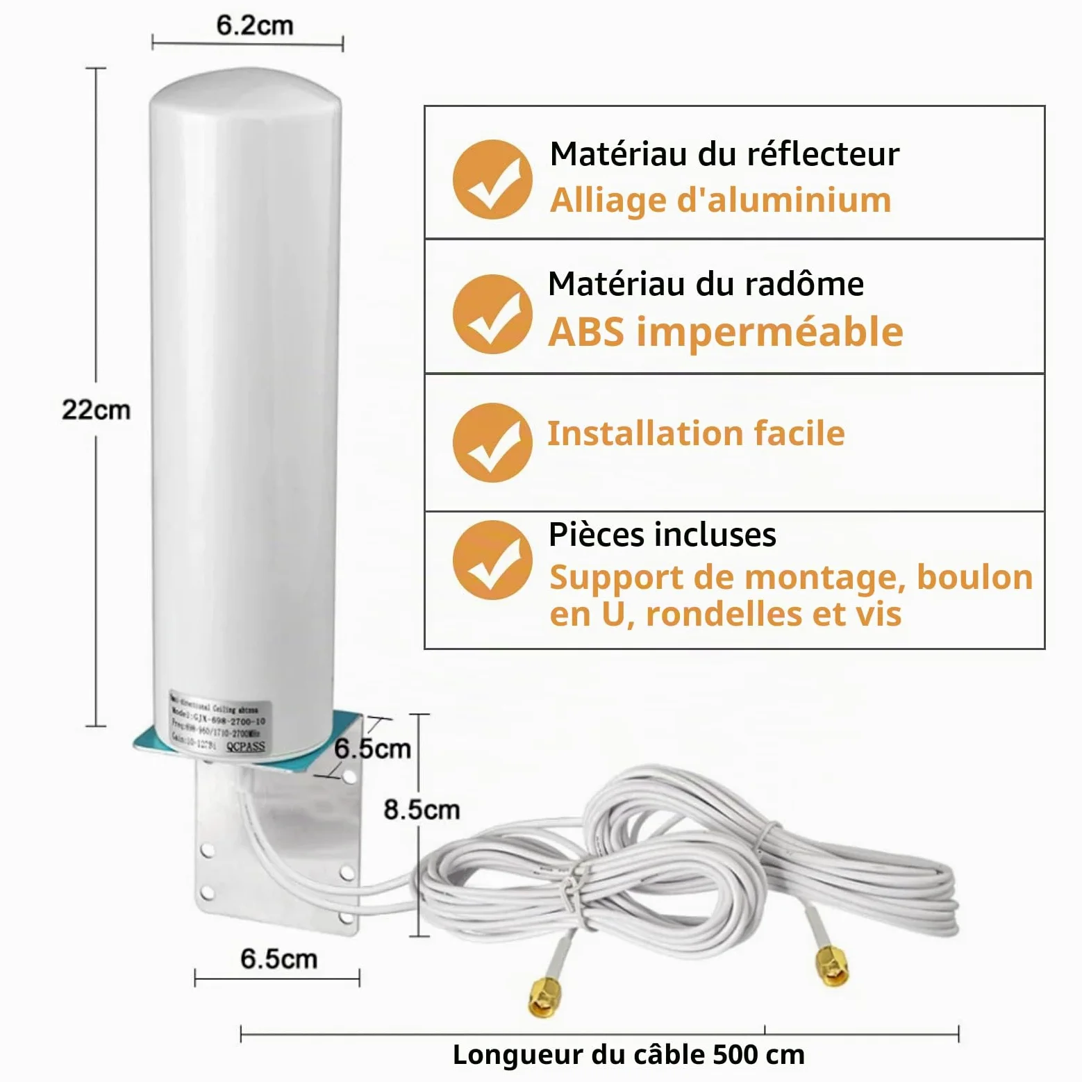 Antenne 4G LTE Exterieur Mimo Omnidirectionnel Étanche 698-2700 MHz 3G/4G LTE connecteur SMA CRC9 TS9 Compatible pour Routeur 4G Gagnez jusqu'à 12 dBi Réception jusqu'à 15 KM(câble 2 x 5 m)