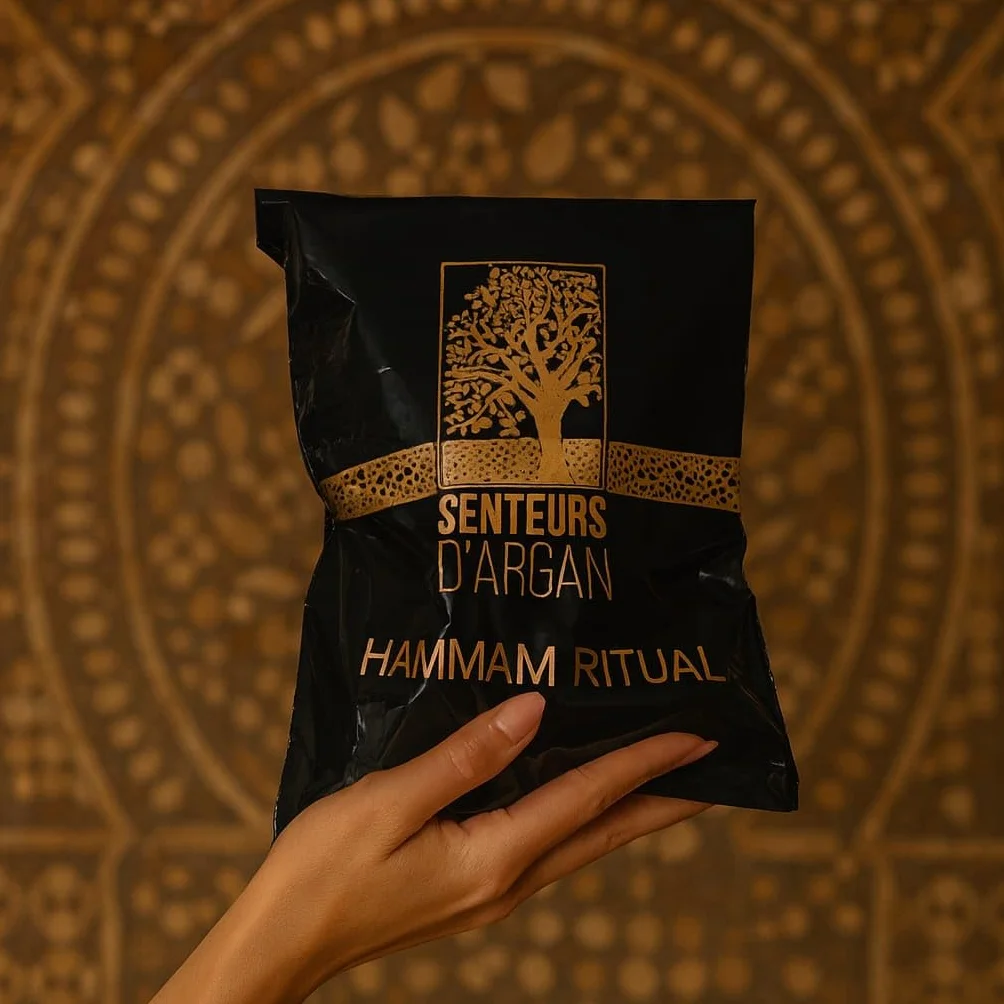 Gant de gommage kessa exfoliant + Savon noir à l'huile d'argan pour hammam