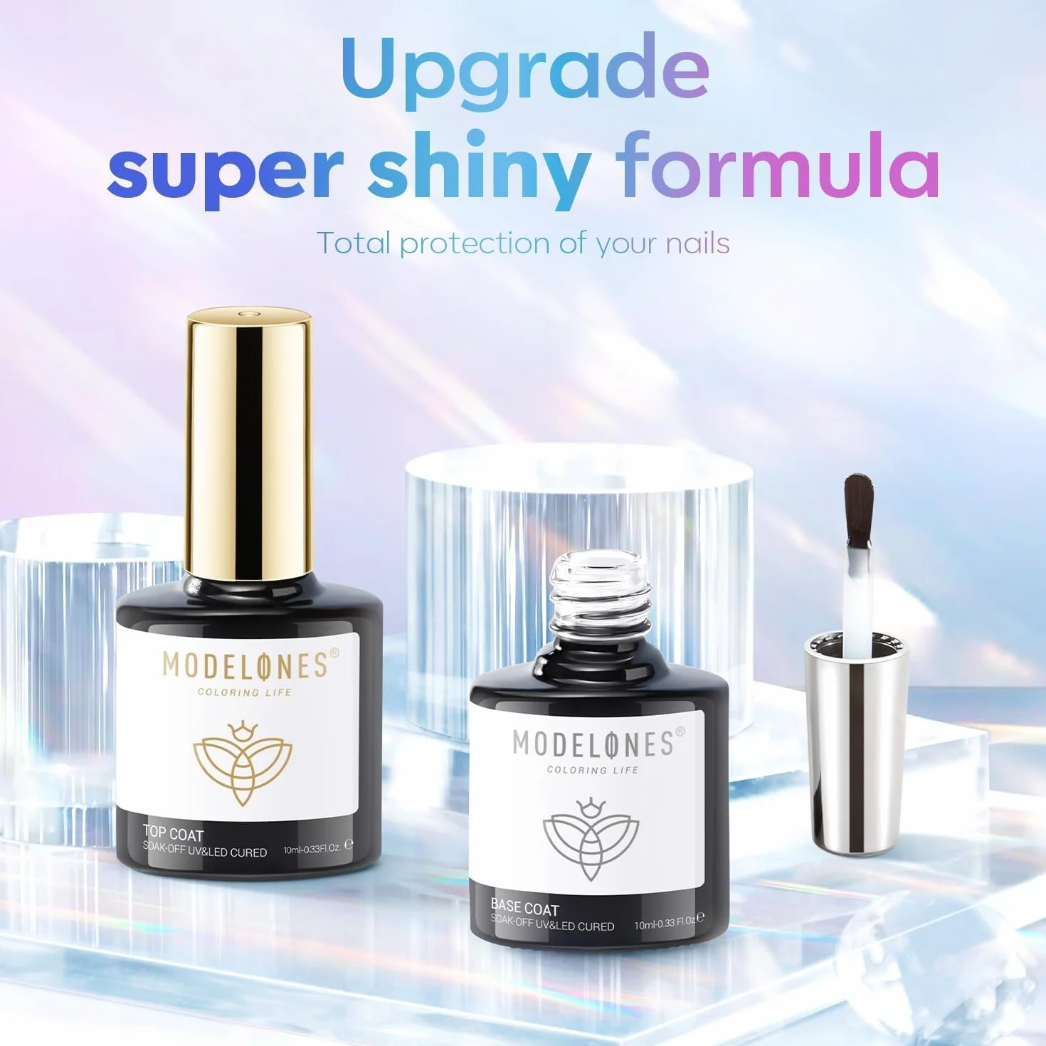Modelones Top Coat Semi Permanent No Wipe Base et Top Coat Vernis Semi Permanent 10ML*2 Gel UV Manucure Kit