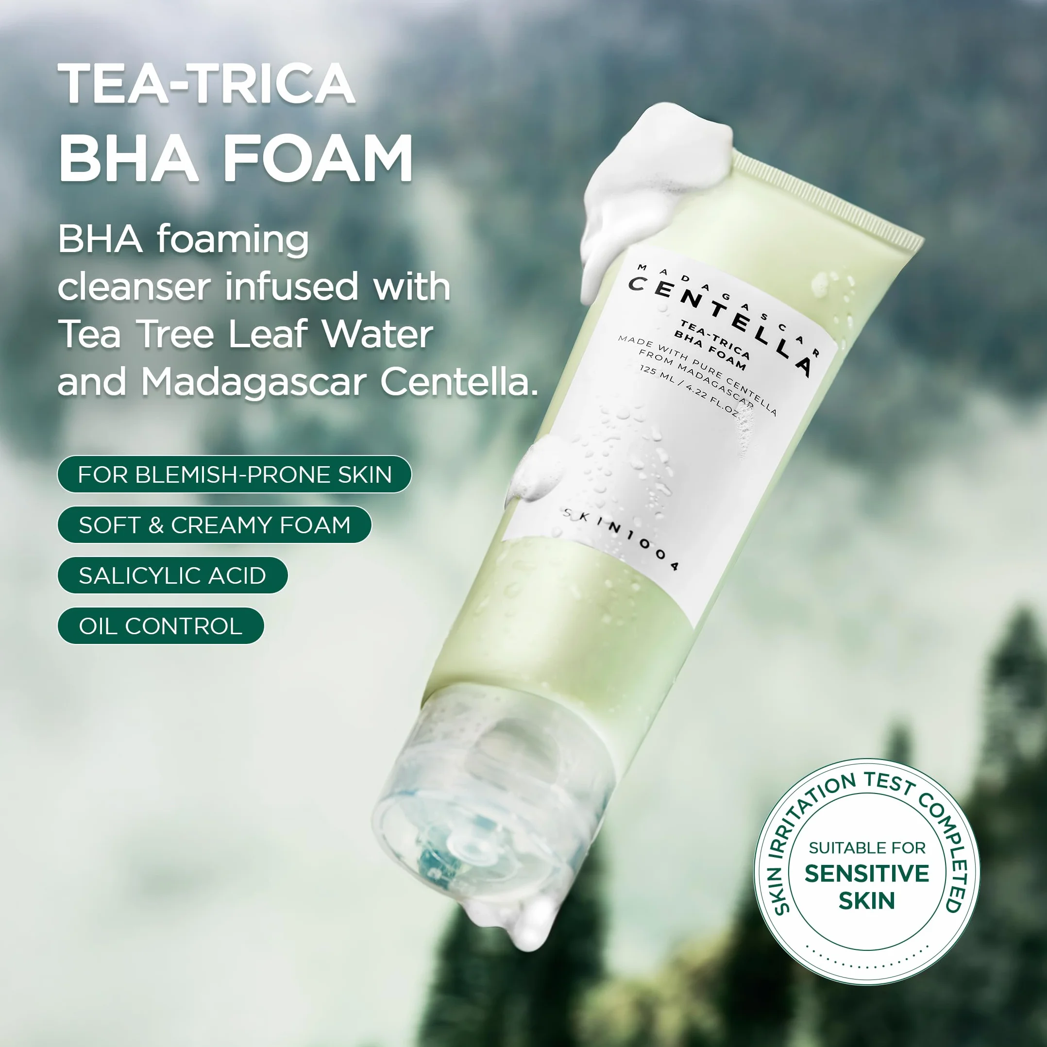 SKIN1004 Mousse BHA Centella Tea-Trica de Madagascar 125 ml Soin nettoyant professionnel