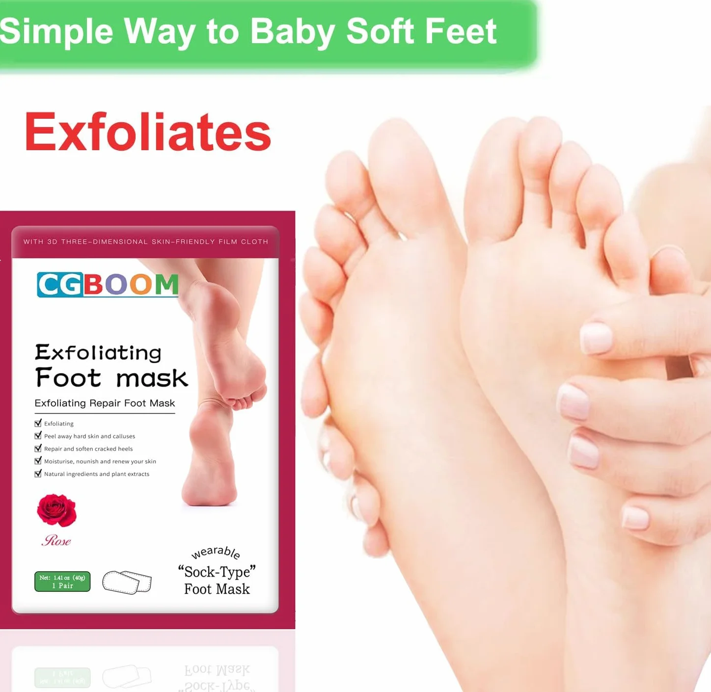 Lot de 3 paires de masques pour les pieds - Soin des callosités et des peaux mortes - Masque anti-âge exfoliant - Pour femmes et hommes - Rose classique