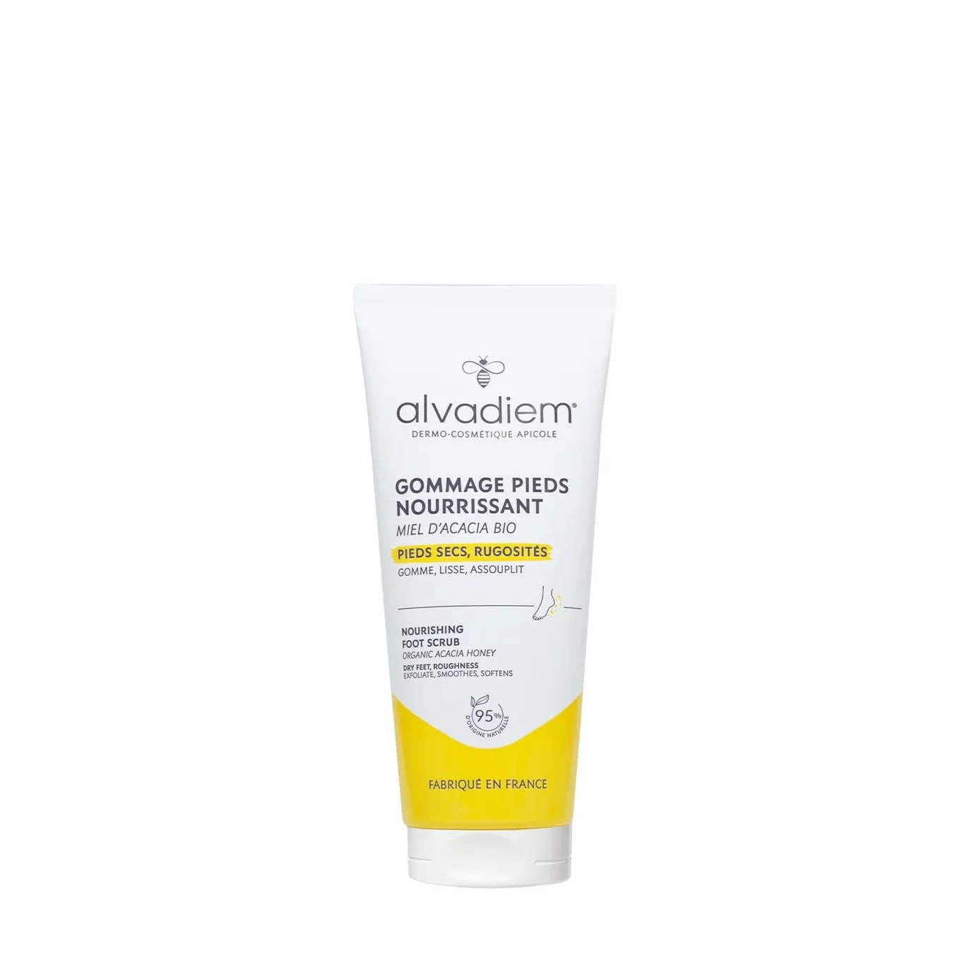 Alvadiem Gommage Pieds Nourrissant Exfoliant Anti-Rugosités Miel d'Acacia Bio Noyaux d'Olive 95% Naturel Lot de 2 x 75 ml