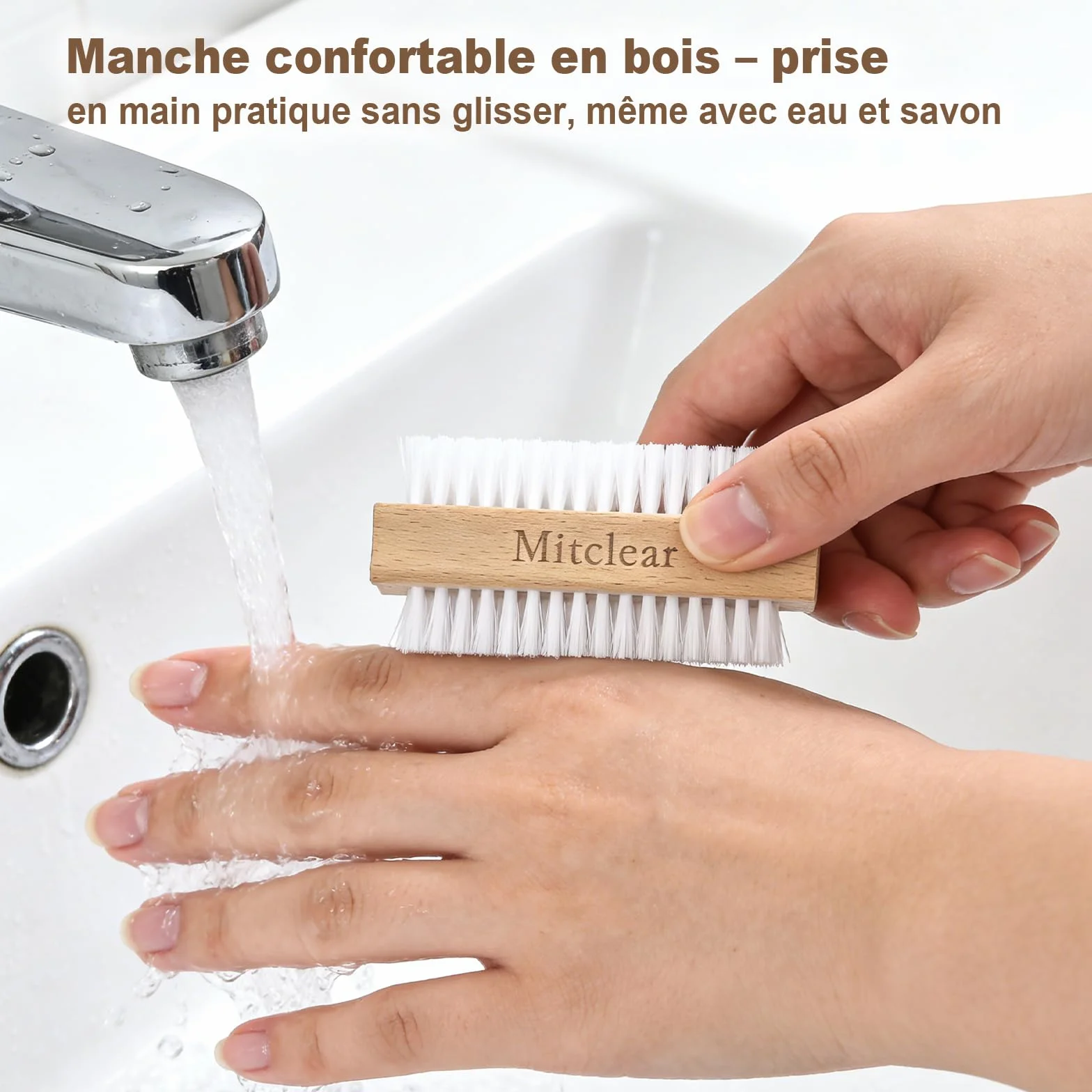 Brosse à Ongles et Main en Bois Lot de 3, Brosses de Nettoyage à Poils Plastiques Rigides Double Face