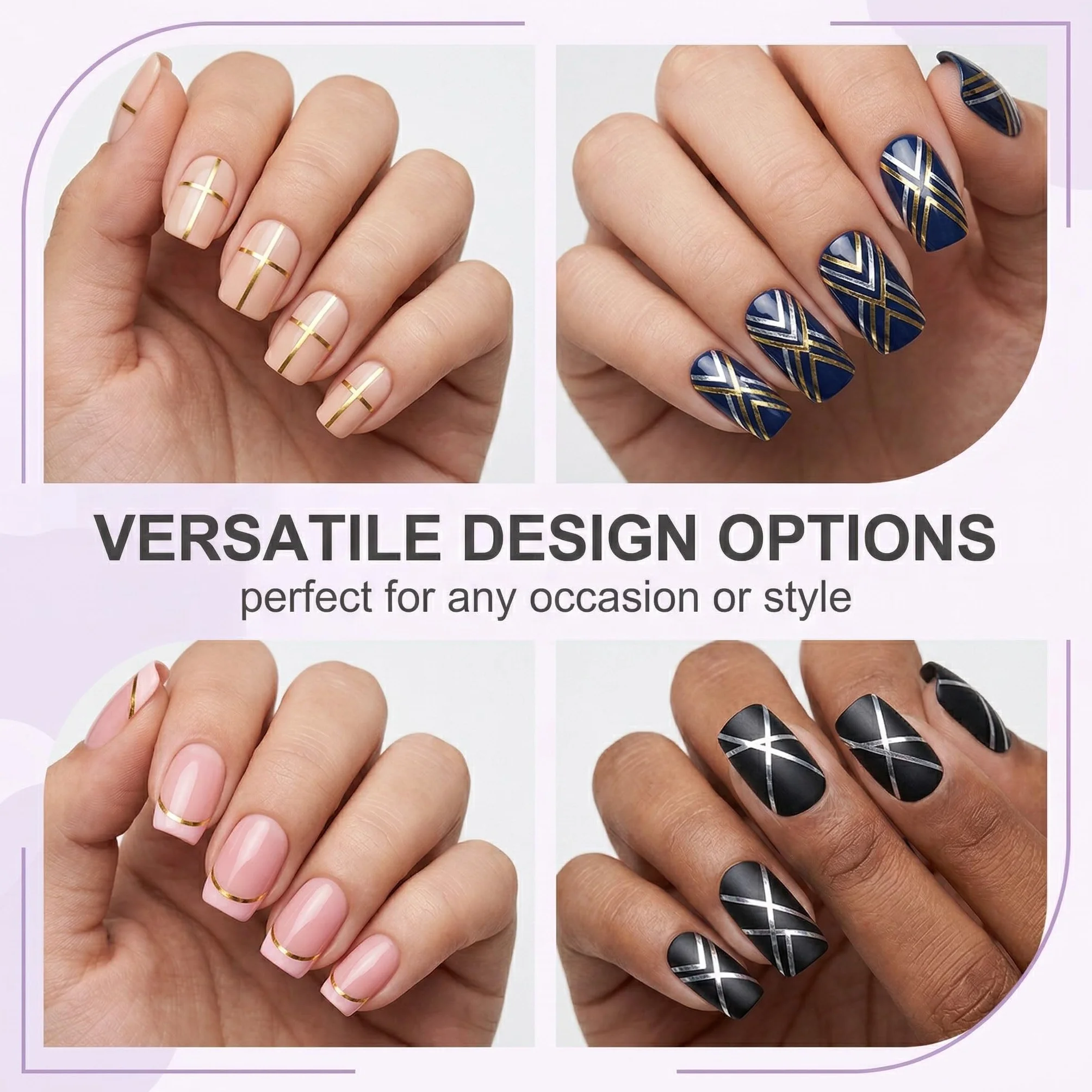 Kit 22 Pièces Ruban Décoration 1mm x 20m Or Argent Autocollants Nail Art Manucure DIY Salon