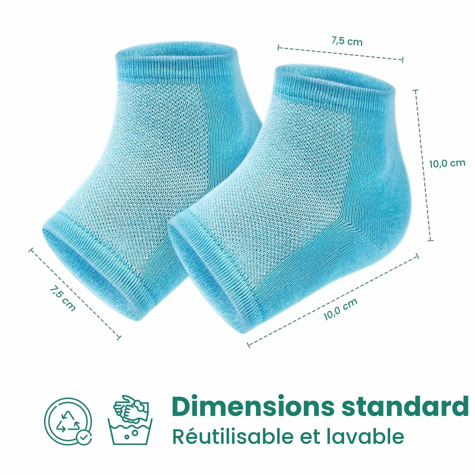 Welnove Lot de 2 paires de chaussettes hydratantes à talon Extrait d'aloe vera Doublure en gel pour pieds secs