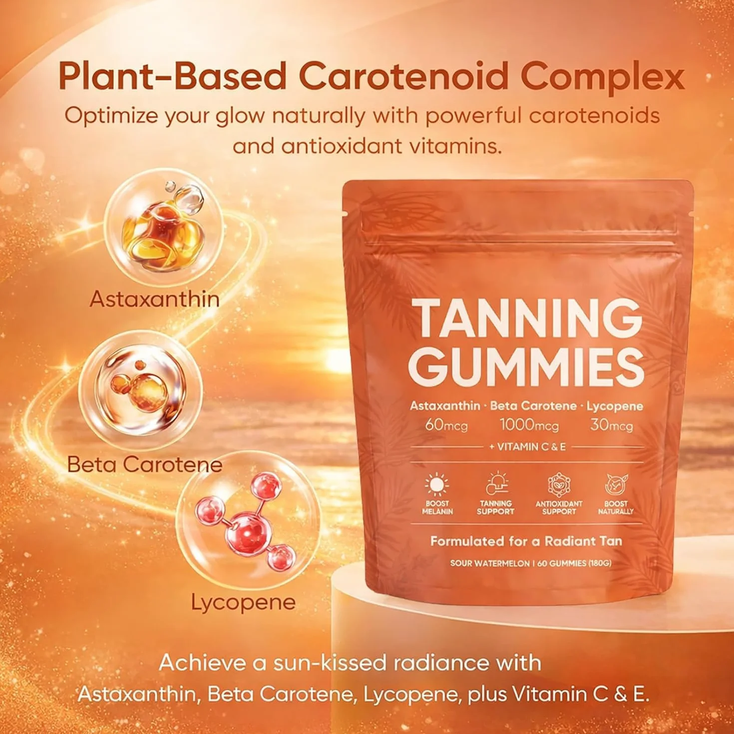 Gommes de bronzage peau bêta-C-arotène L-ycopène Sublime éclat naturel prolonge accélère résultats bronzage 3 Pcs