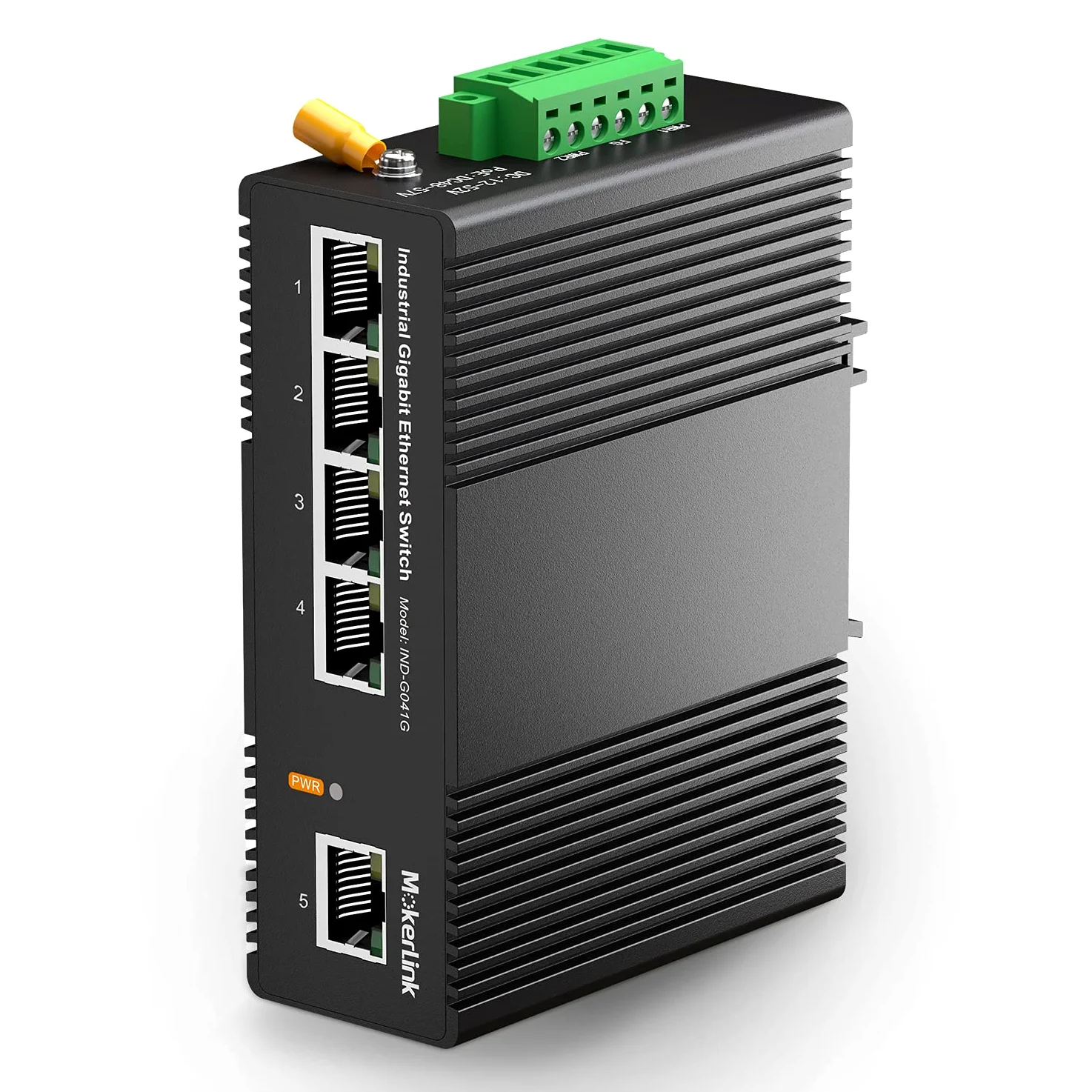 mokerlink 5 Ports Gigabit Ethernet Switch Industriel sur Rail DIN, Capacité de Commutation de 14 Gbit/s, Commutateur Réseau Non Géré Classé IP40 (-40 à 185°F), avec Alimentation