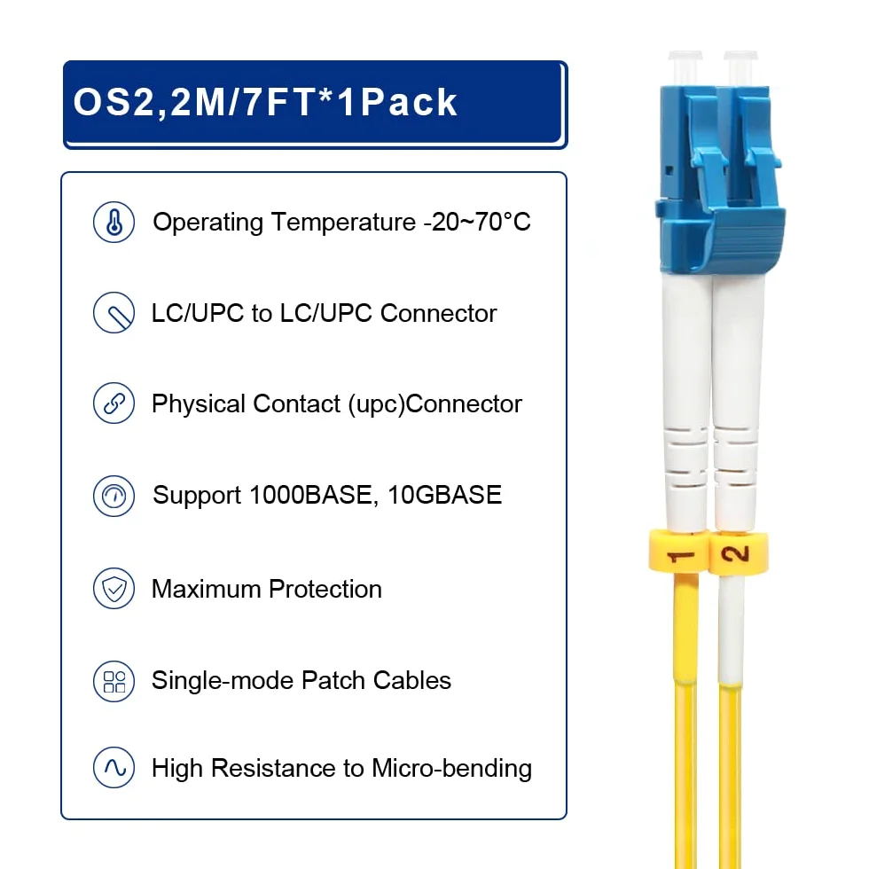 Lot de 10 câbles de fibre optique multimode LC vers LC OS2 LC vers LC - Options de longueur : 0,2 m à 10 m, 1 Go/10 Go - LC-LC 9/125 um - LSZH 2 m