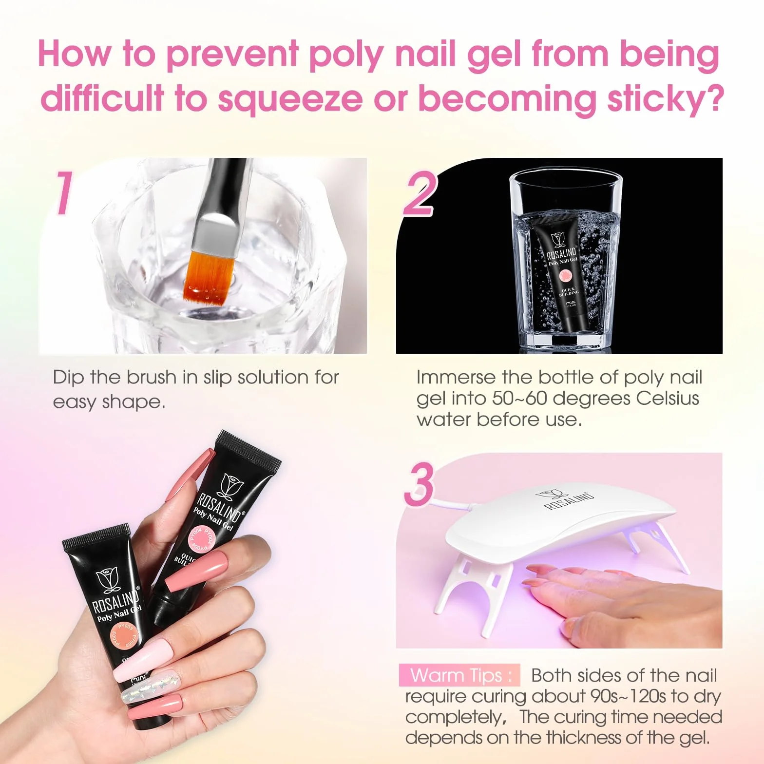 ROSALIND Acrygel Kit Complet Gel Extension d'Ongle 16 Couleurs 10 ml Lampe UV Base Top Coat Outils Manucure
