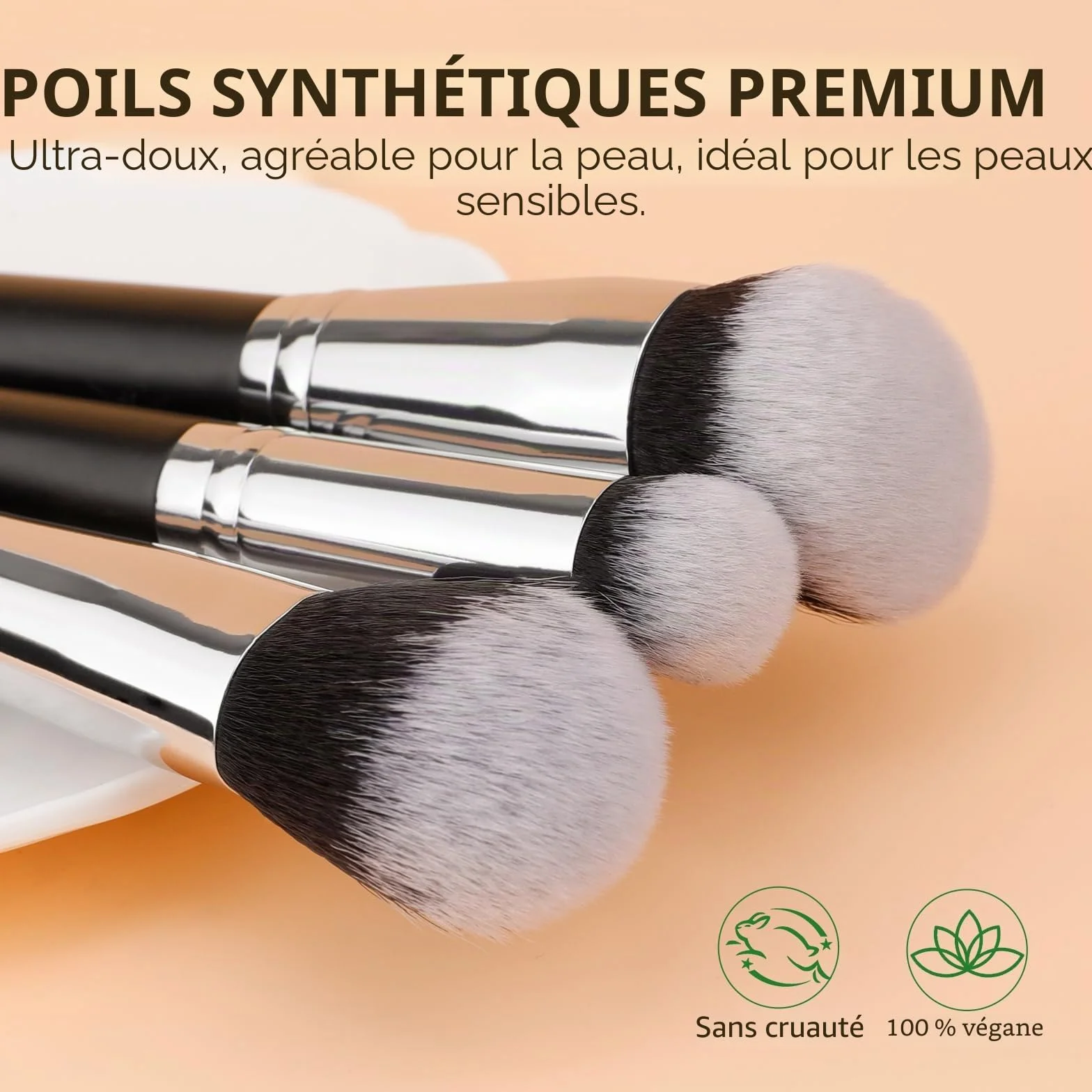 DUcare Lot de 3 pinceaux maquillage visage fond teint correcteur blush poils doux denses