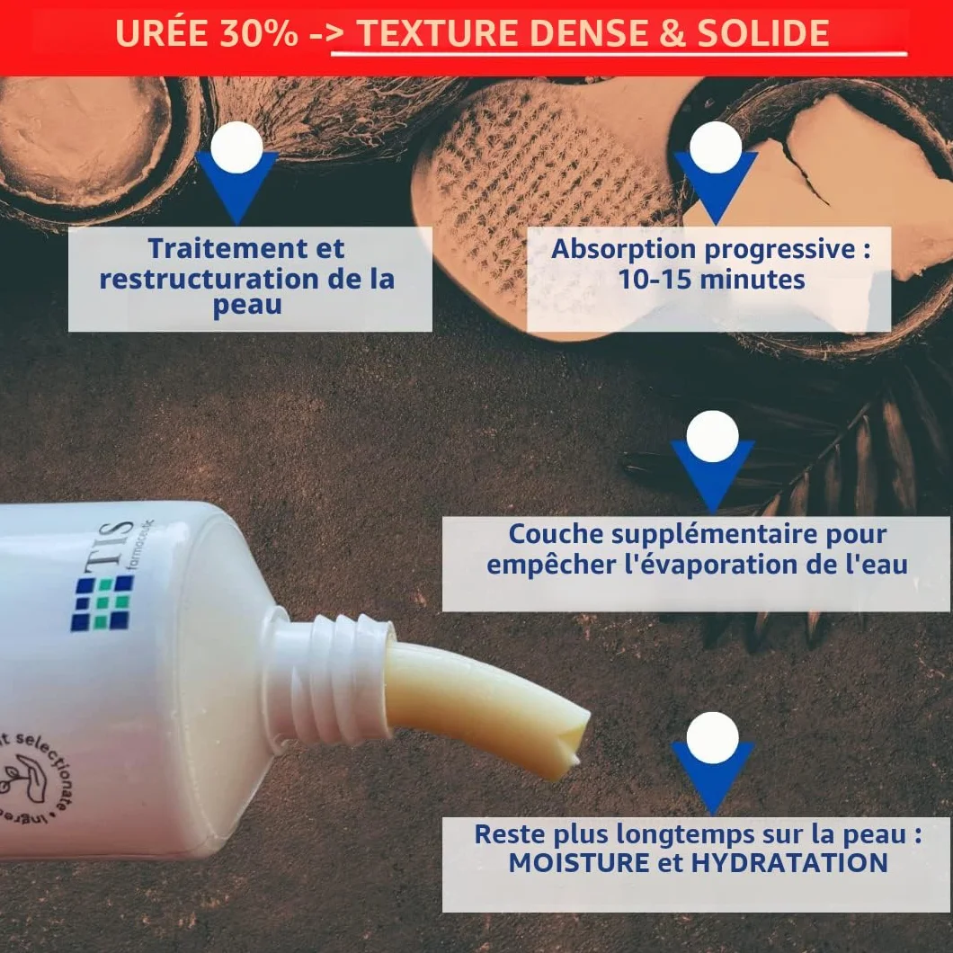 Crème D'Urée 30% - Élimine Cicatrices, Eczéma, Kératose, Psoriasis, Peaux Sèches, Acide Lactique AHA