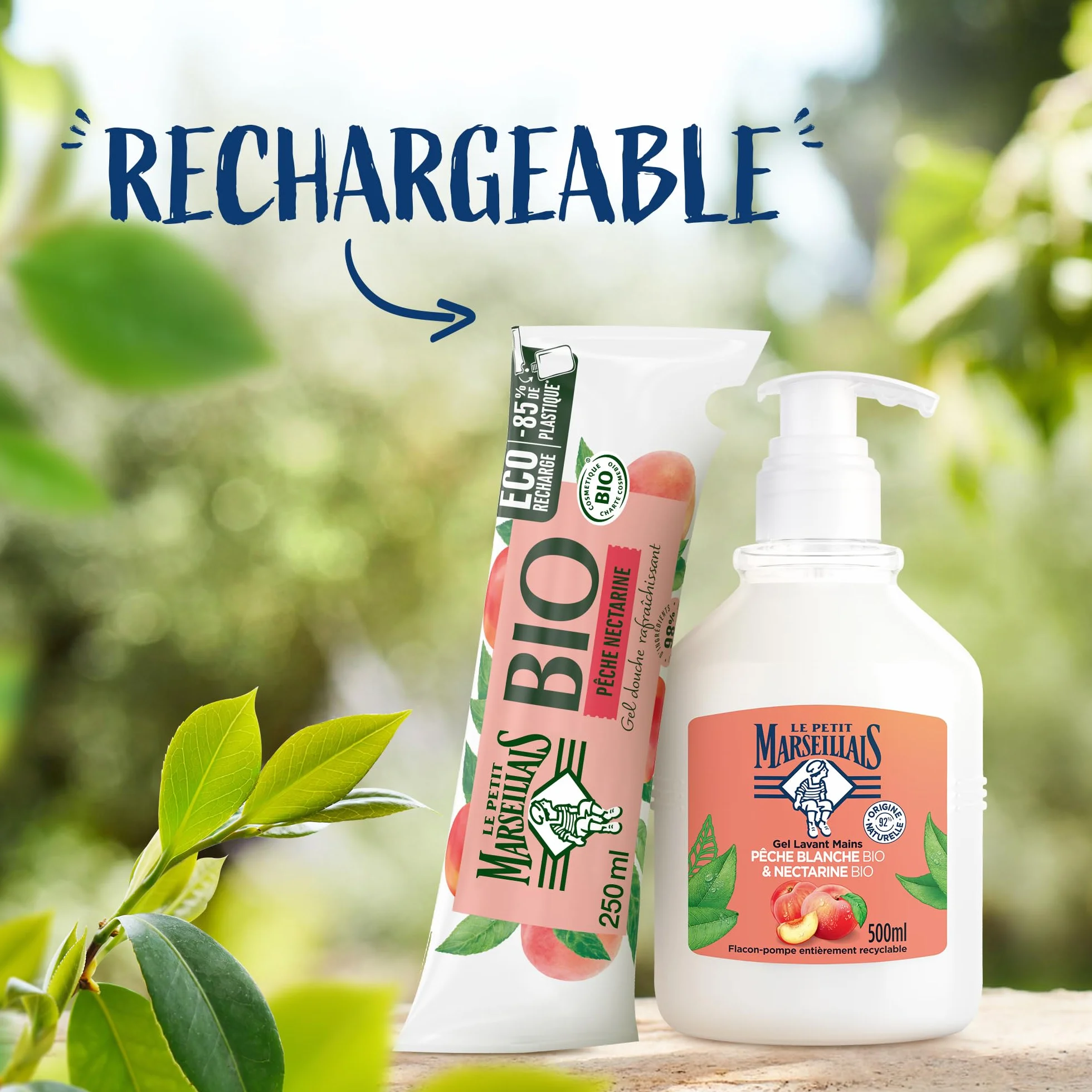 Le Petit Marseillais Gel Lavant Mains Pêche Blanche BIO & Nectarine BIO 500 ml Savon liquide pH neutre