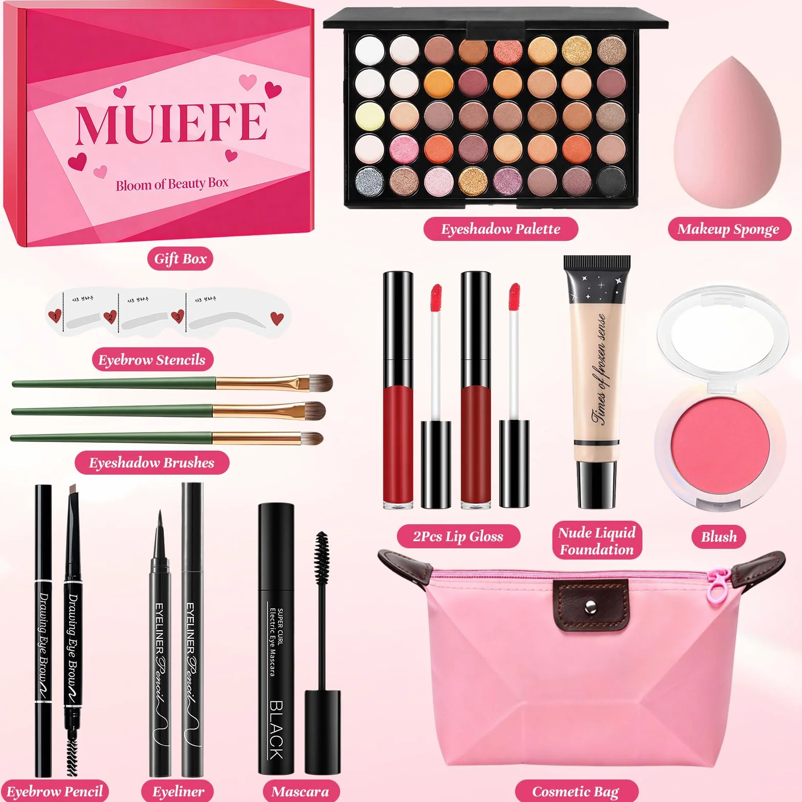 Coffret Maquillage Femme Kit Maquillage Portable avec Palette Yeux Fond de Teint Mascara