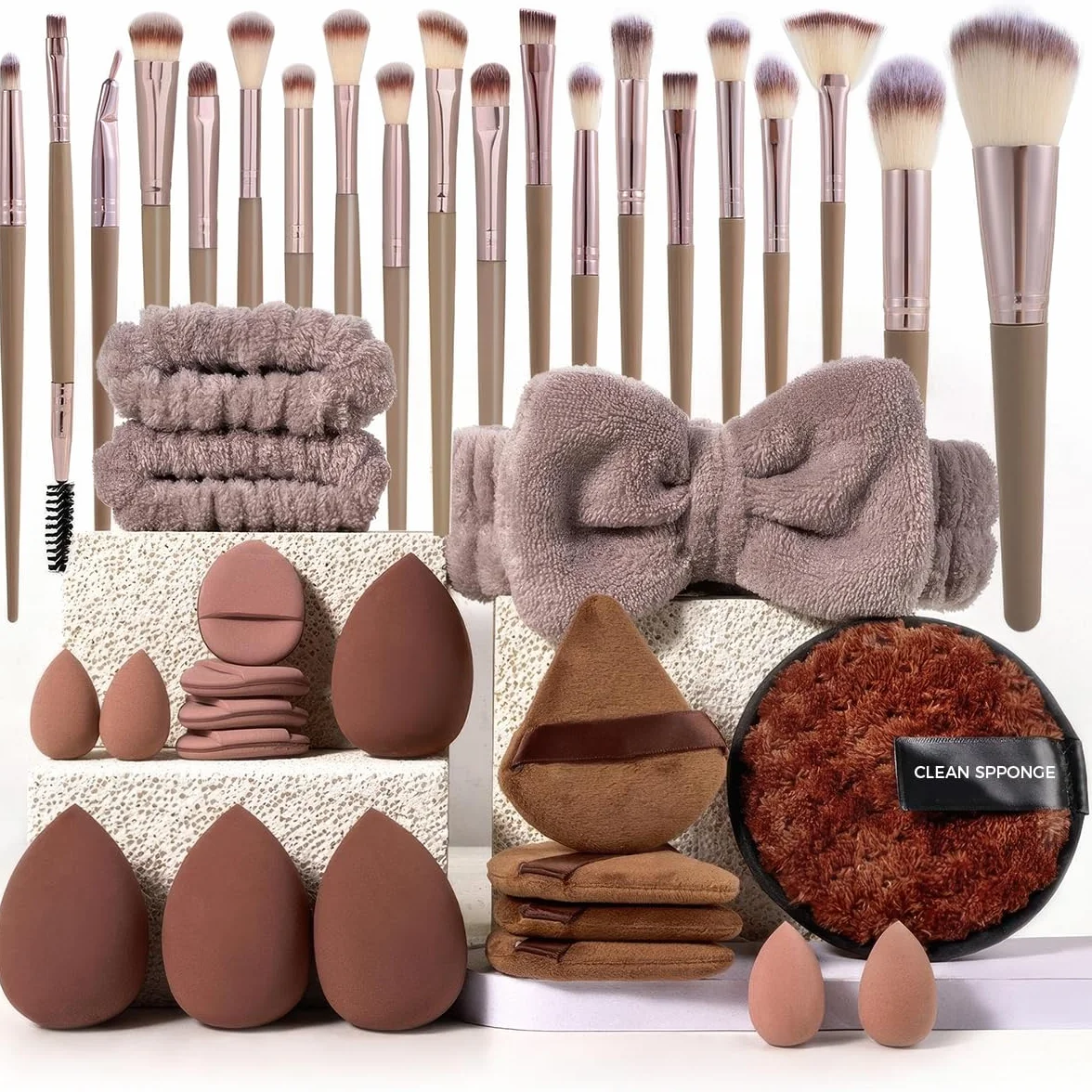Ensemble De 40 Pinceaux De Maquillage Professionnel, Fibres Synthétiques, Fond De Teint Mélangé