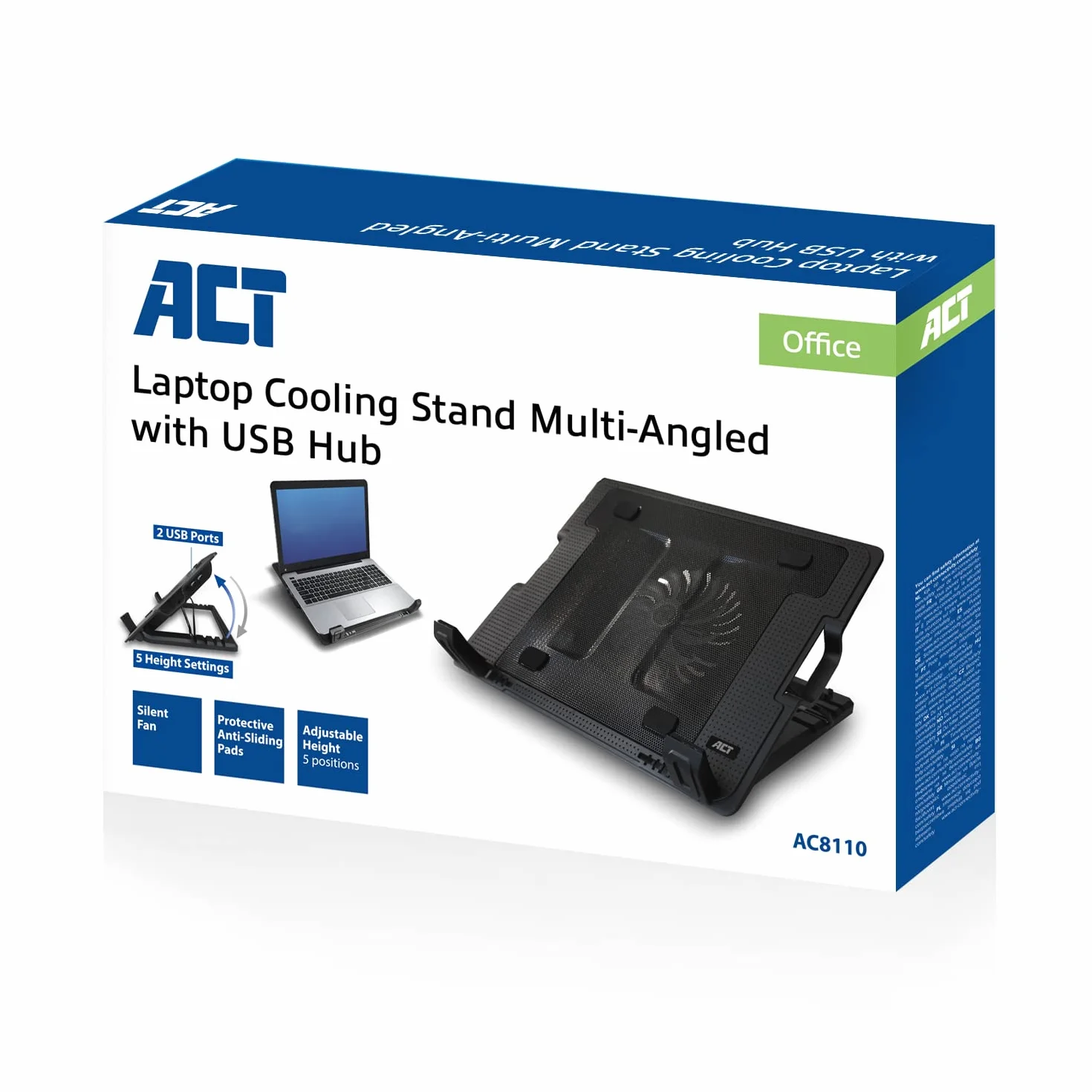 ACT Support Refroidissement Ordinateur Portable 17" Hauteur Réglable 5 Positions Ventilateur Silencieux USB AC8110