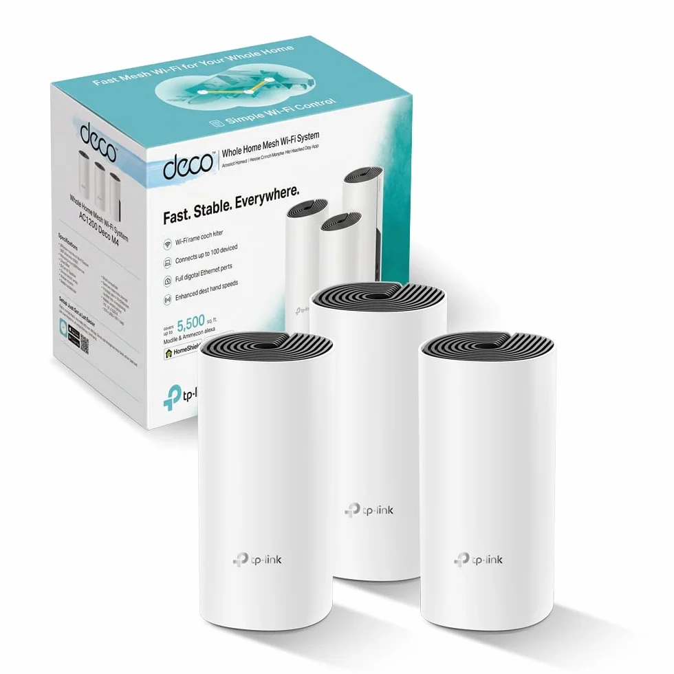 TP-Link Deco M4 Système WiFi Mesh 3-pack - Contrôle parental, ports Ethernet Gigabit, couverture 370m², Blanc