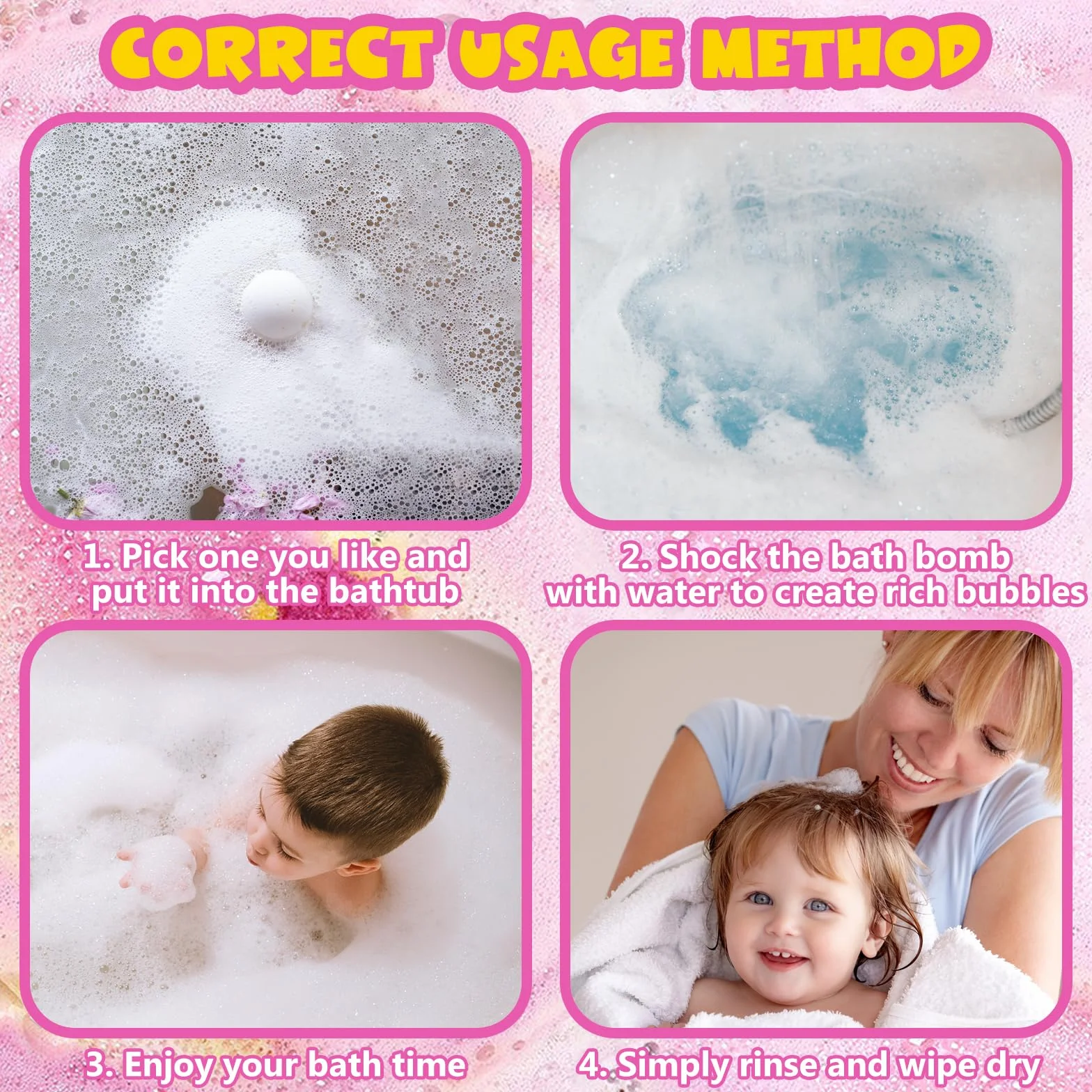 Lot de 12 bombes de bain pour enfants avec jouet surprise, mousse naturelle et biologique