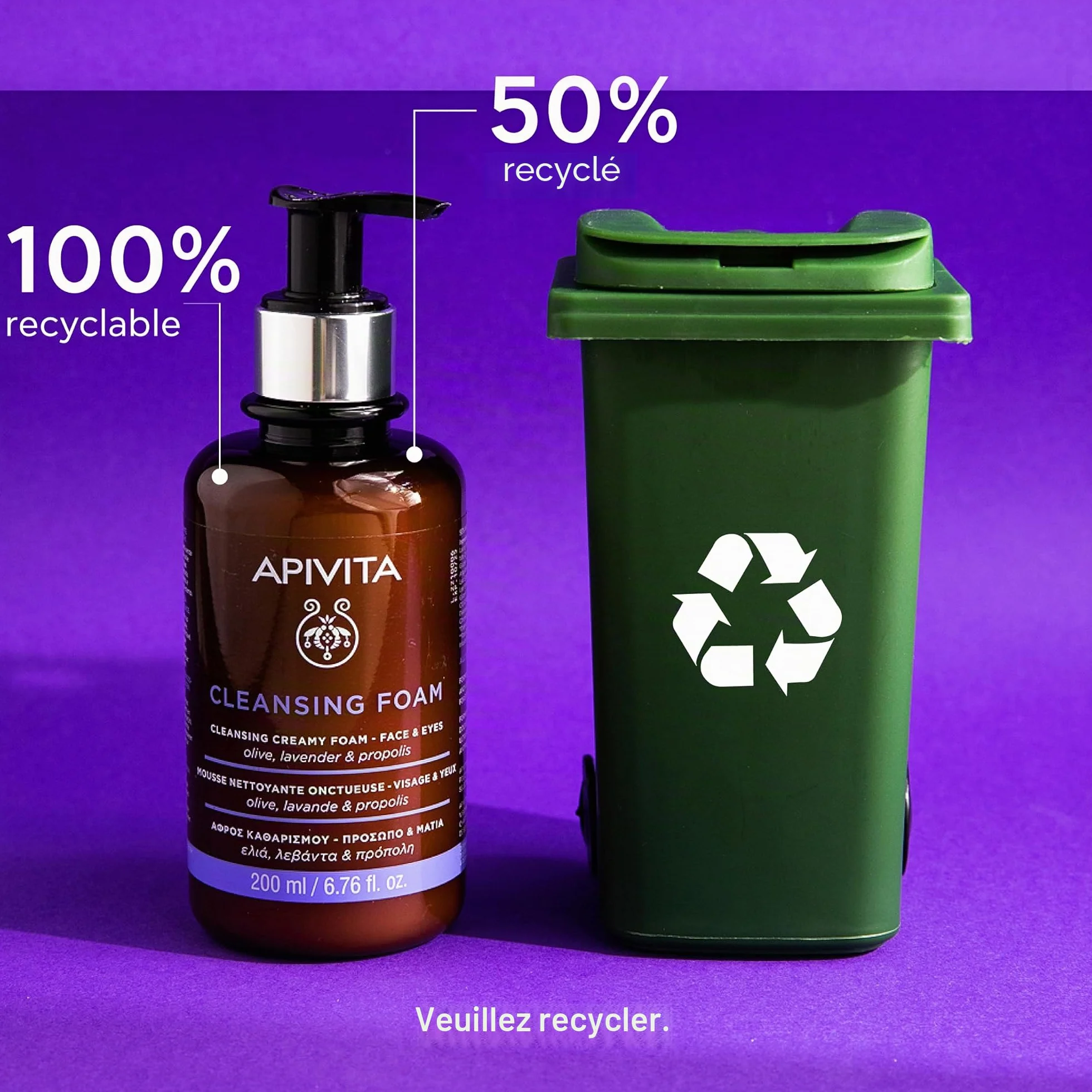 Apivita Mousse Nettoyante Visage & Yeux 200ml Anti-Pollution Olive Propolis Lavande
