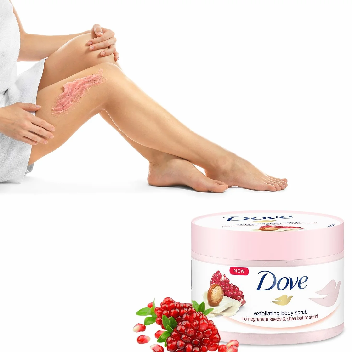 Dove Gommage douche exfoliant graines de grenade beurre de karité 225 ml paquet de 4