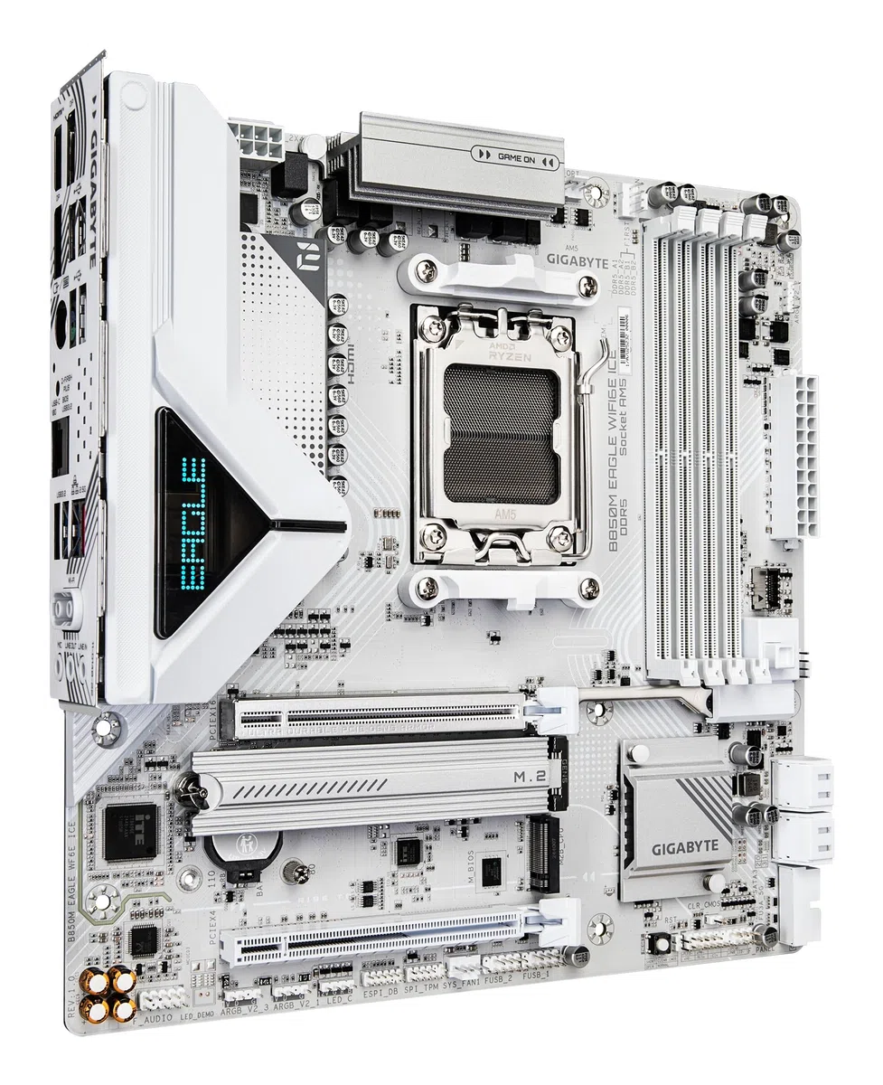 GIGABYTE B850M Eagle WIFI6E Ice Carte Mère – Processeurs AMD Ryzen série 9000, VRM numérique 8+2+2 Phases, Jusqu’à 8200 MHz DDR5 (OC), 1 x M.2 PCIe 5.0 + 1 x PCIe 4.0, Wi-FI 6E, LAN 2.5 GbEa