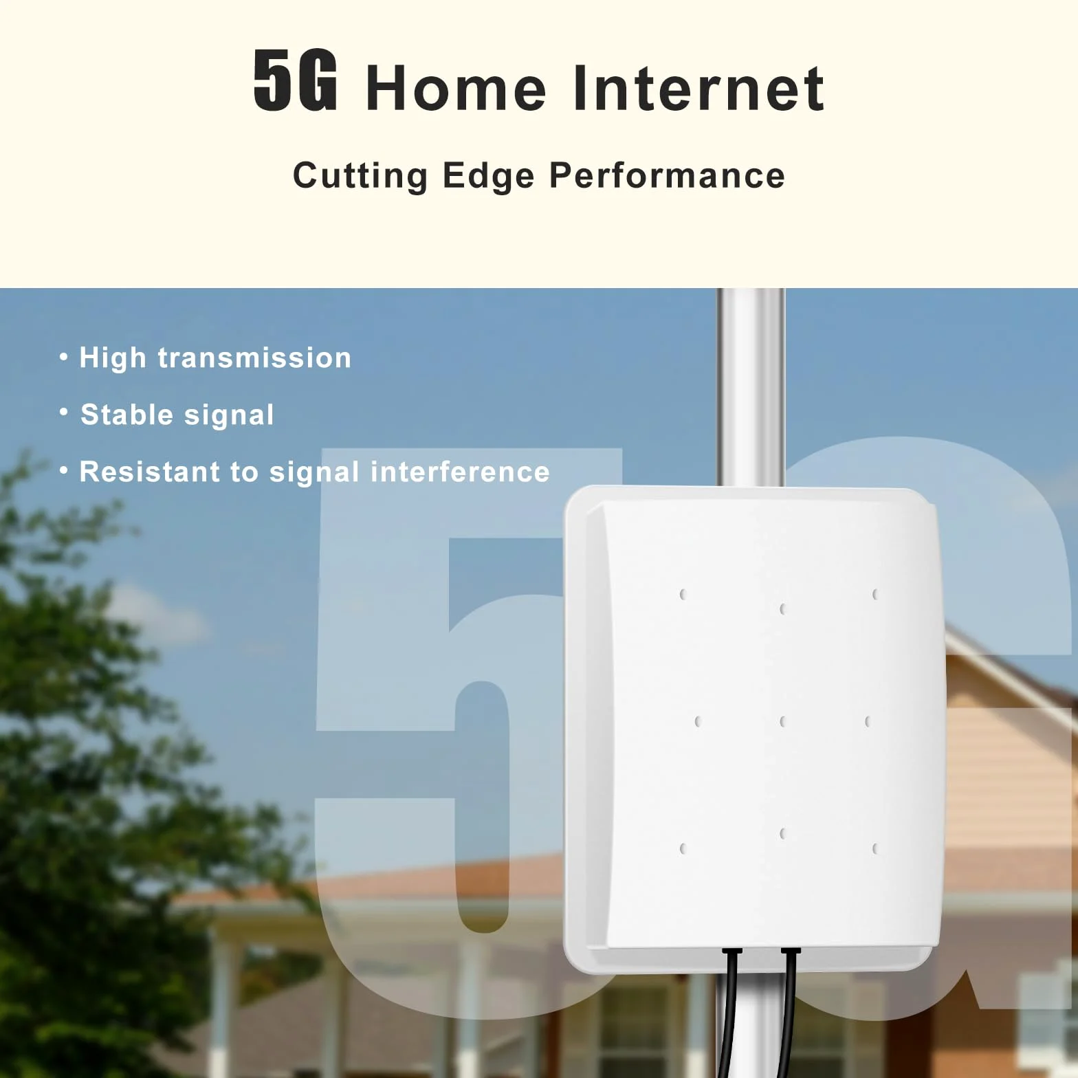 Antenne 5G Exterieure 4G WiFi Dual-Polarisation 14dBi LTE 698-2700/3300-3800 MHz MIMO Directionnelle SMA/2xTS9, Câble 10m, 3G/4G/5G/GSM/GPRS - Blanc