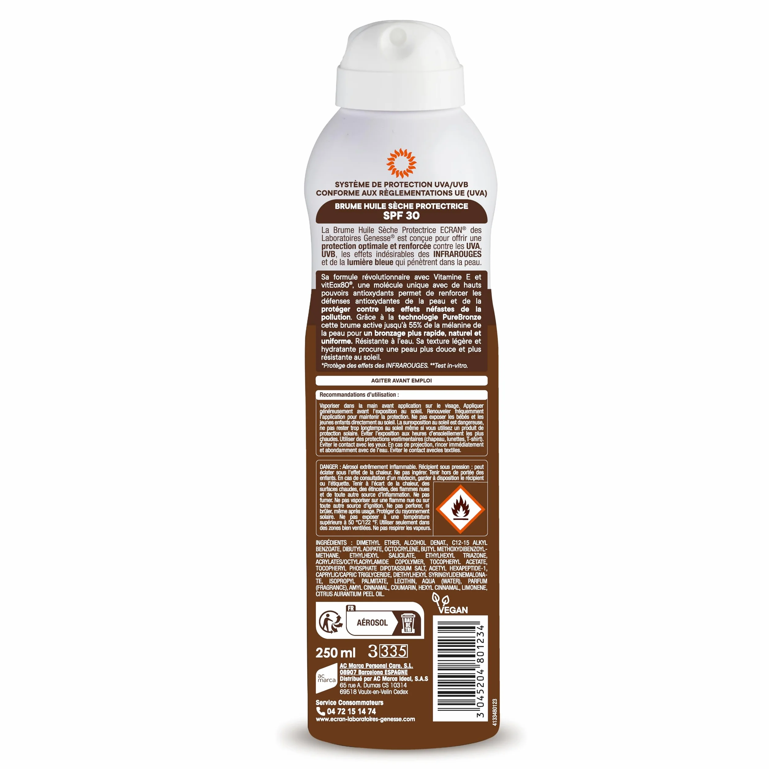 ECRAN® Brume Huile Activatrice de Bronzage SPF 30 Protection UVA UVB Vitamine E
