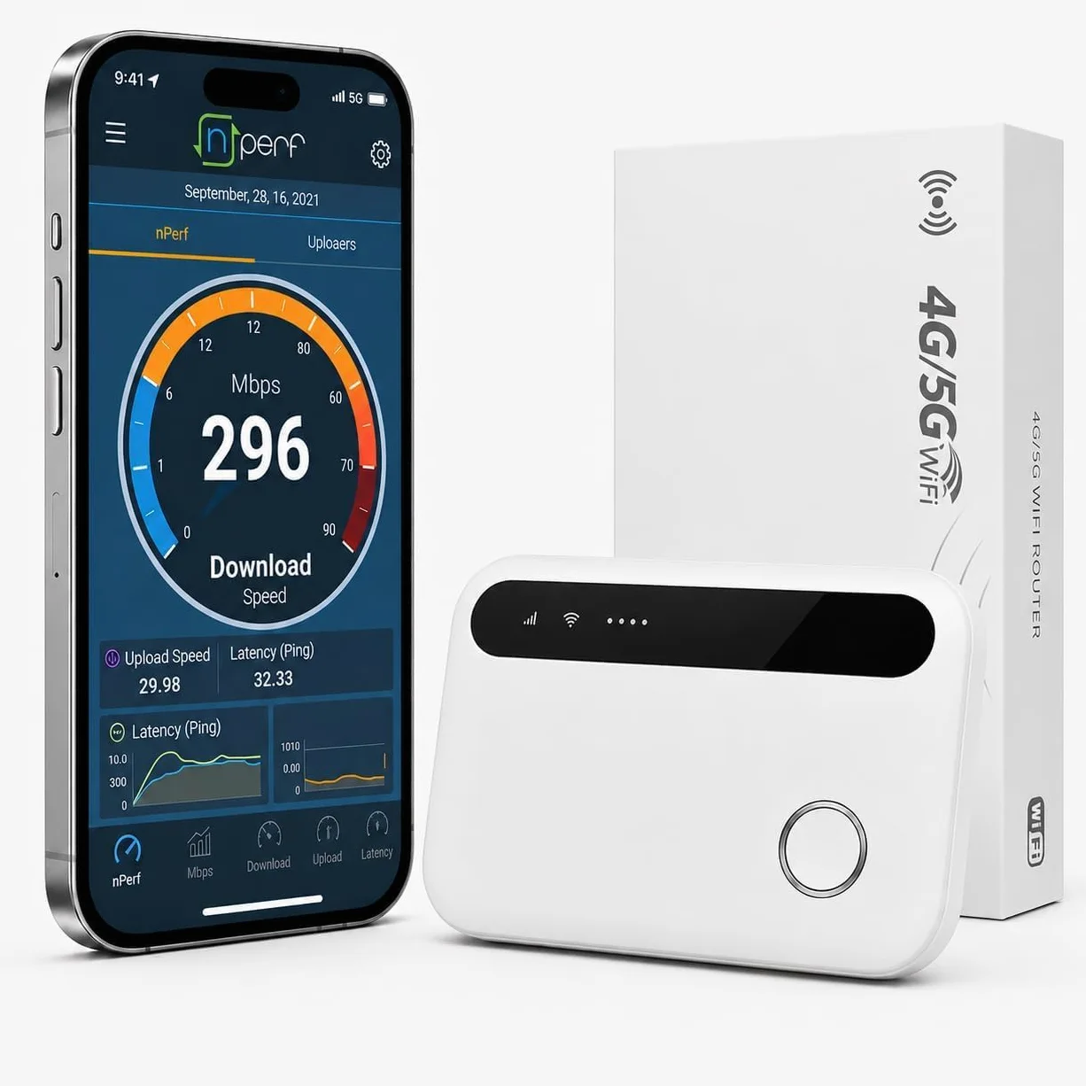 Routeur 5G Portable WiFi 6 Déverrouillé, Modem Mobile 5G/4G+ avec Emplacement SIM, Jusqu'à 25 Appareils Connectés, Internet Haut Débit Idéal pour Voyage, Camping et Télétravail