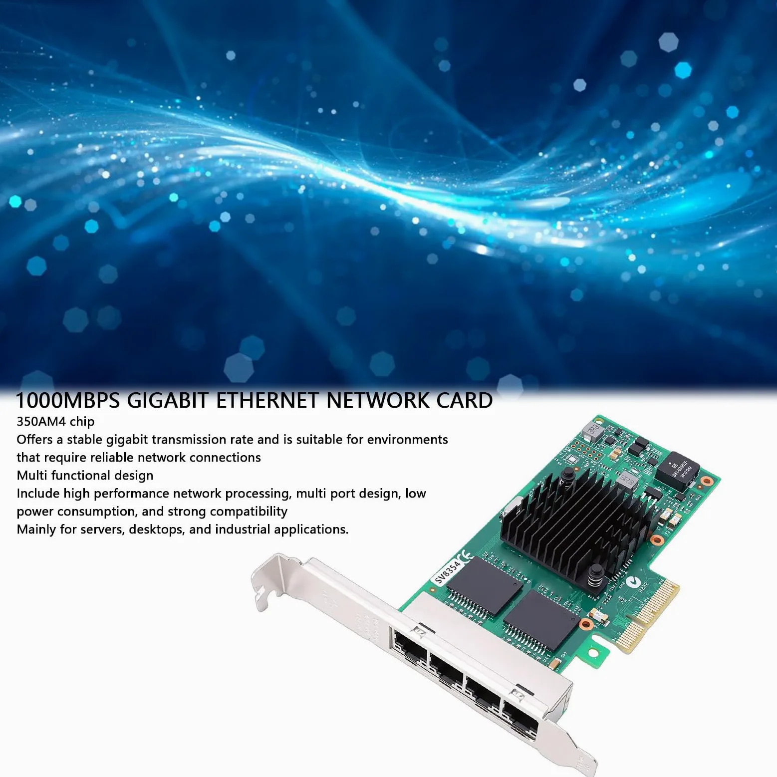 Naroote Carte Réseau PCI Express Gigabit Ethernet 1000 Mbps Haute Performance Contrôleur 350AM4 Port RJ45 Réseau PCIE Adaptateur Fonctionnement Fiable Stable pour Serveur Bureau