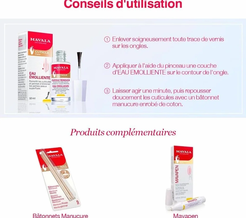Mavala Eau Émolliente Soin Ramollissant Cuticules Élimine Petites Peaux Superflues 10ml
