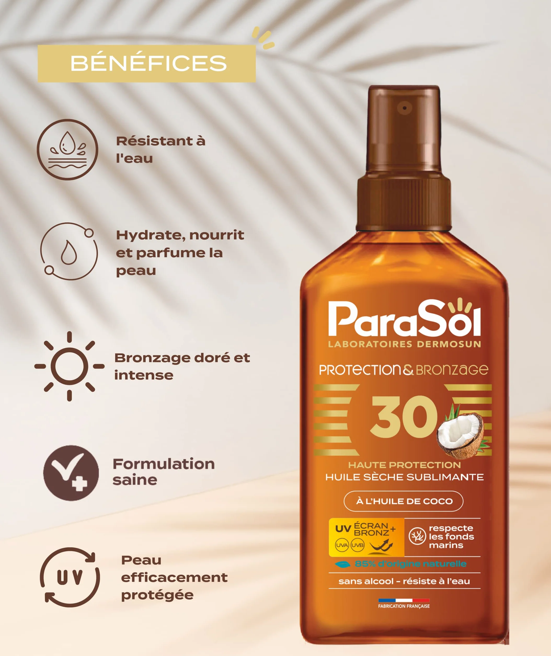 Huile Sèche Protection & Bronzage 30 FPS à l'huile de coco Parasol Spray