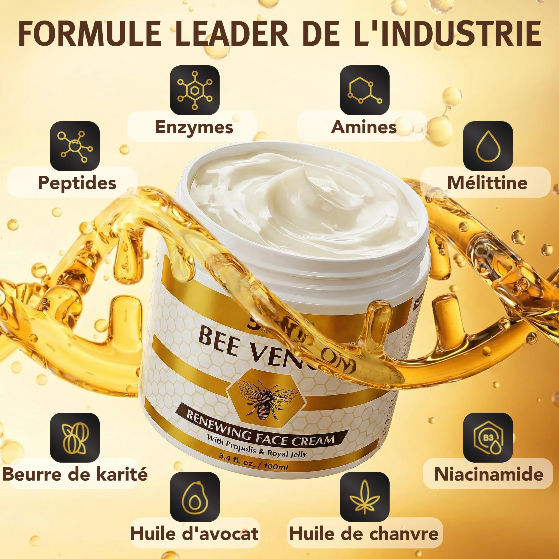 Crème Visage Régénérante au Venin d’Abeille 5Kind avec Propolis & Gelée Royale 100 ml - Crème Anti-Âge