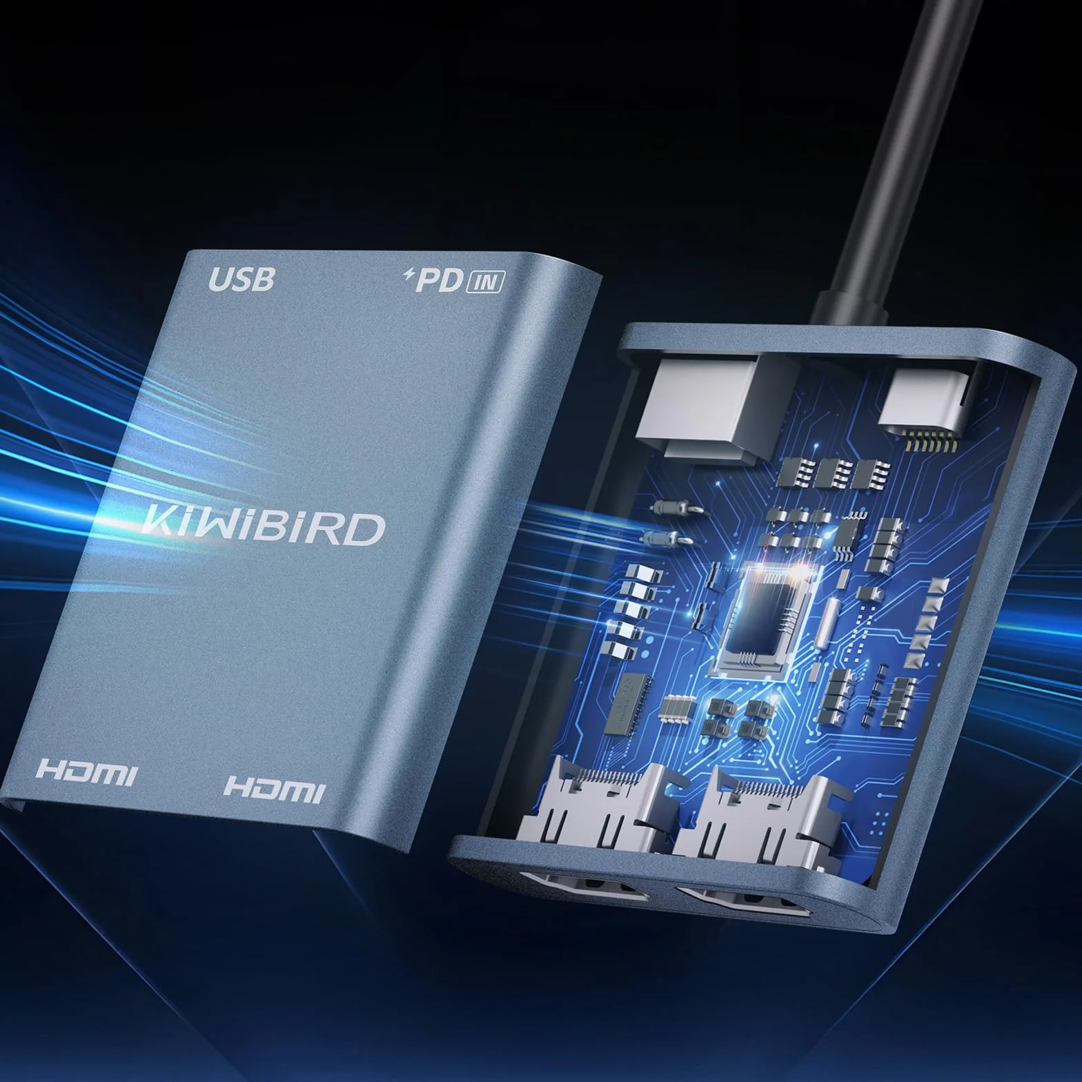 KiWiBiRD Double adaptateur HDMI pour 2 moniteurs 4K 100W PD HDCP USB C vers HDMI Splitter écran étendu