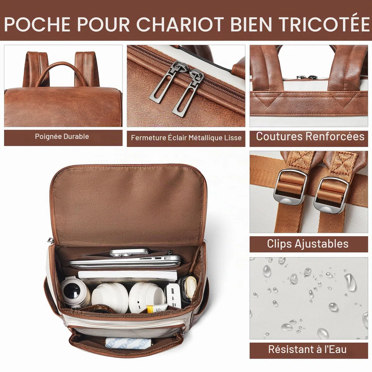 Sac à dos pour ordinateur portable pour femme, sac à dos de voyage en cuir de 15,6", sac à dos d'ordinateur pour le collège et les affaires