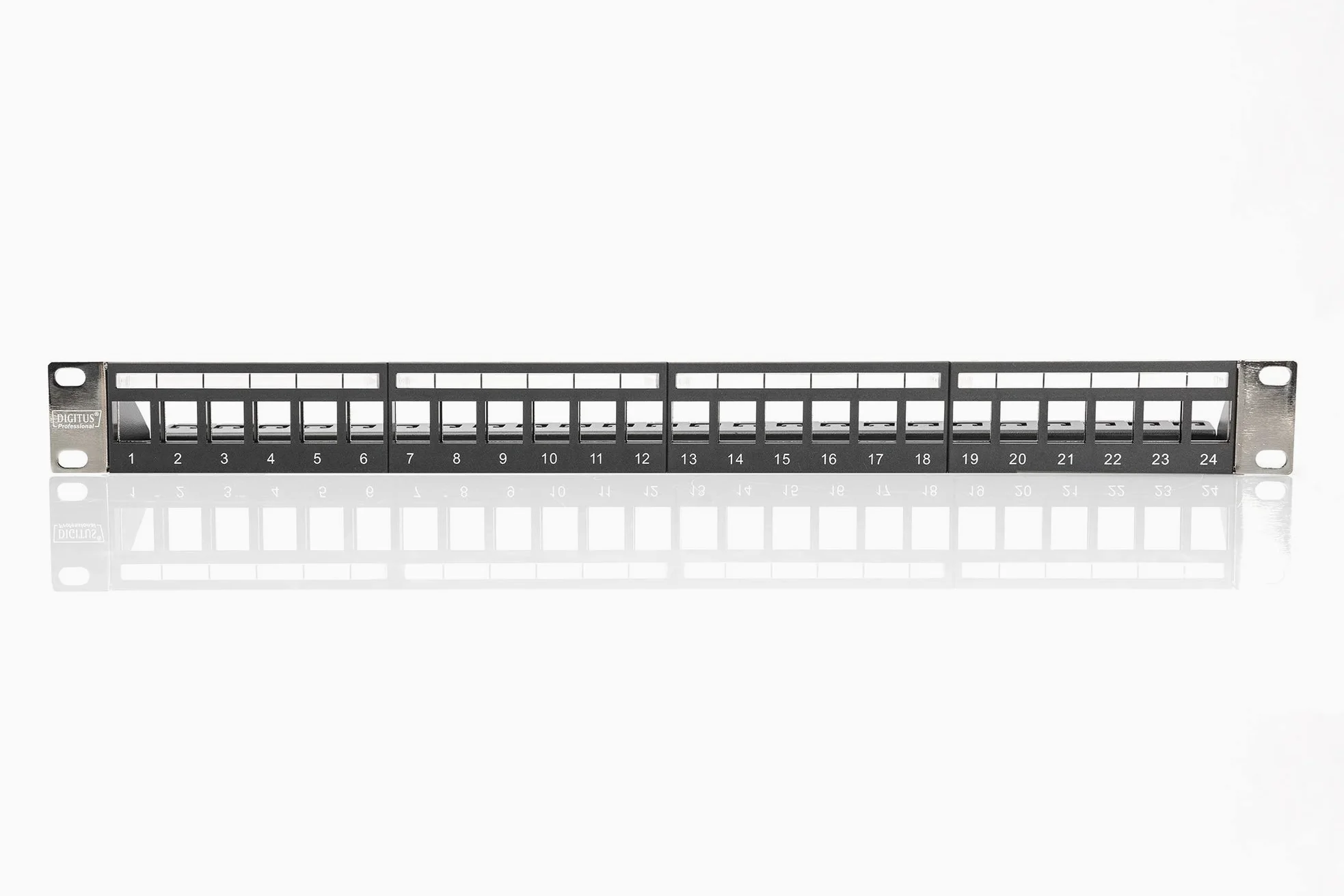 DIGITUS Set: Panneau de Brassage - Modulaire - 19 Pouces - 24 Ports - Blindé - Montage en Rack 1U - Noir - avec 12x Module Keystone Cat6A
