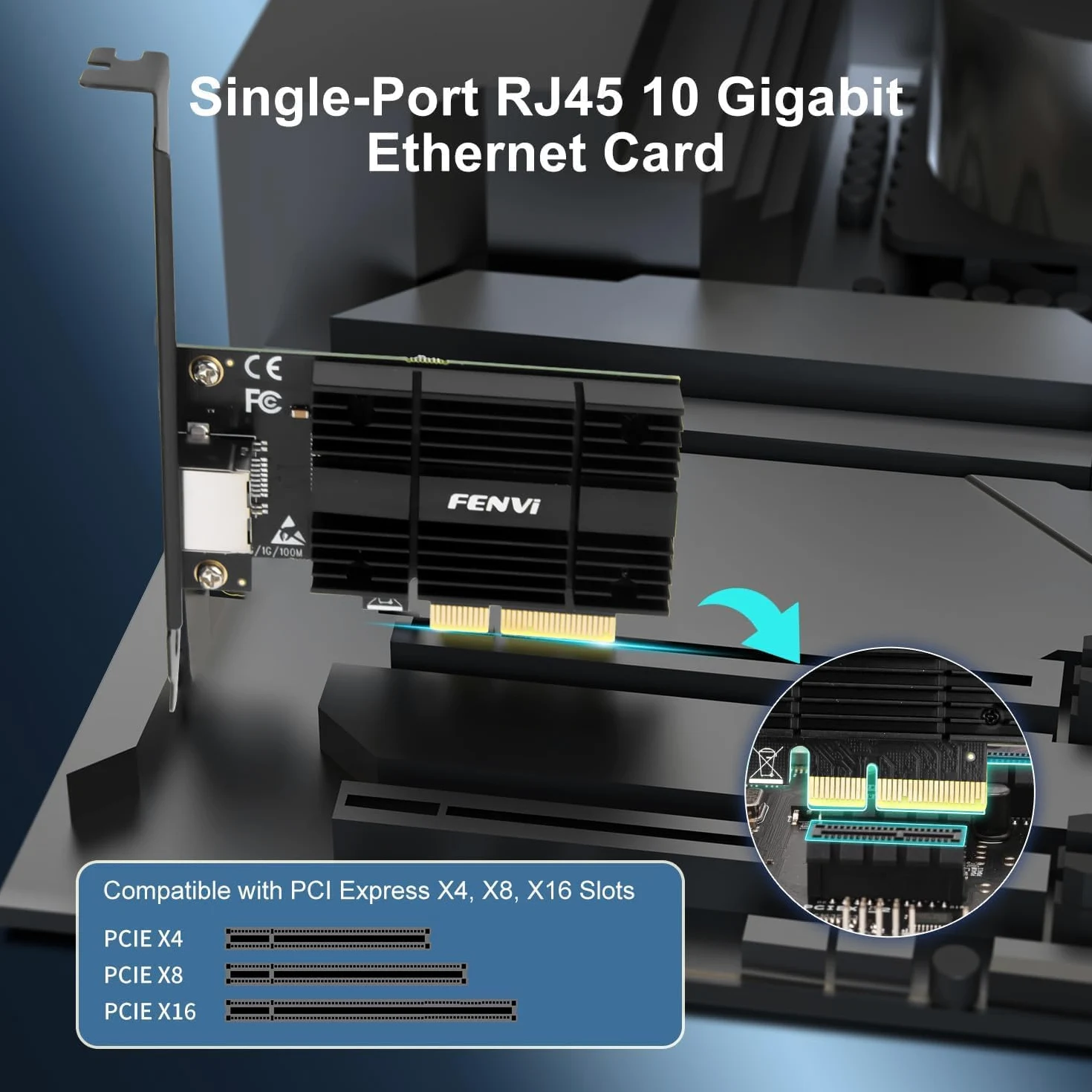 Fenvi Carte réseau PCIe 10G avec contrôleur Marvell AQC113, adaptateur Ethernet 10G Base-T, carte réseau RJ45 compatible avec Windows 10/11, Linux