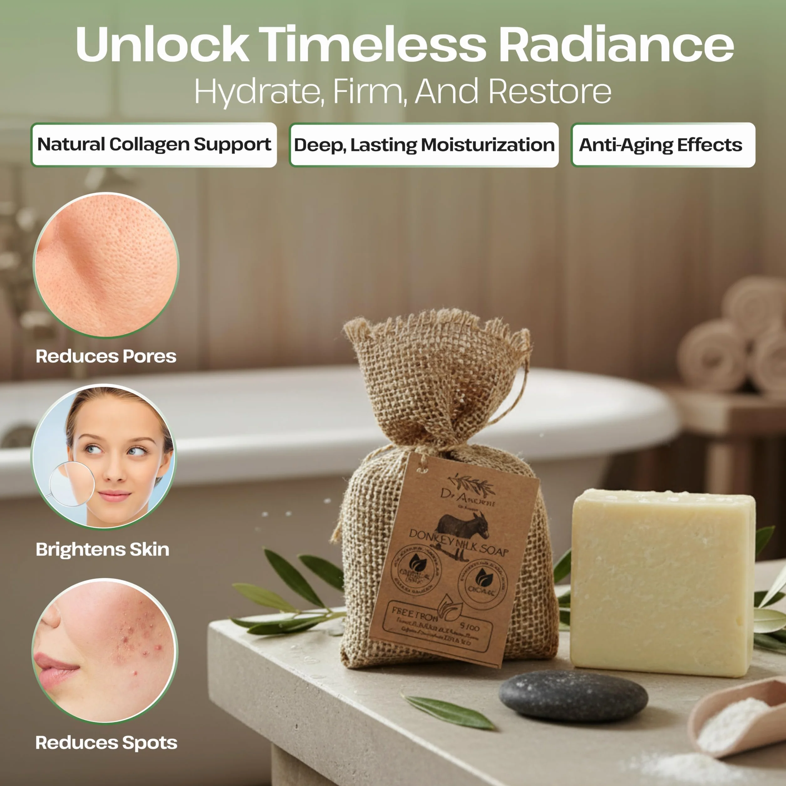 Dr.Ancient Barre de savon au lait d'ânesse biologique anti-âge hydratant