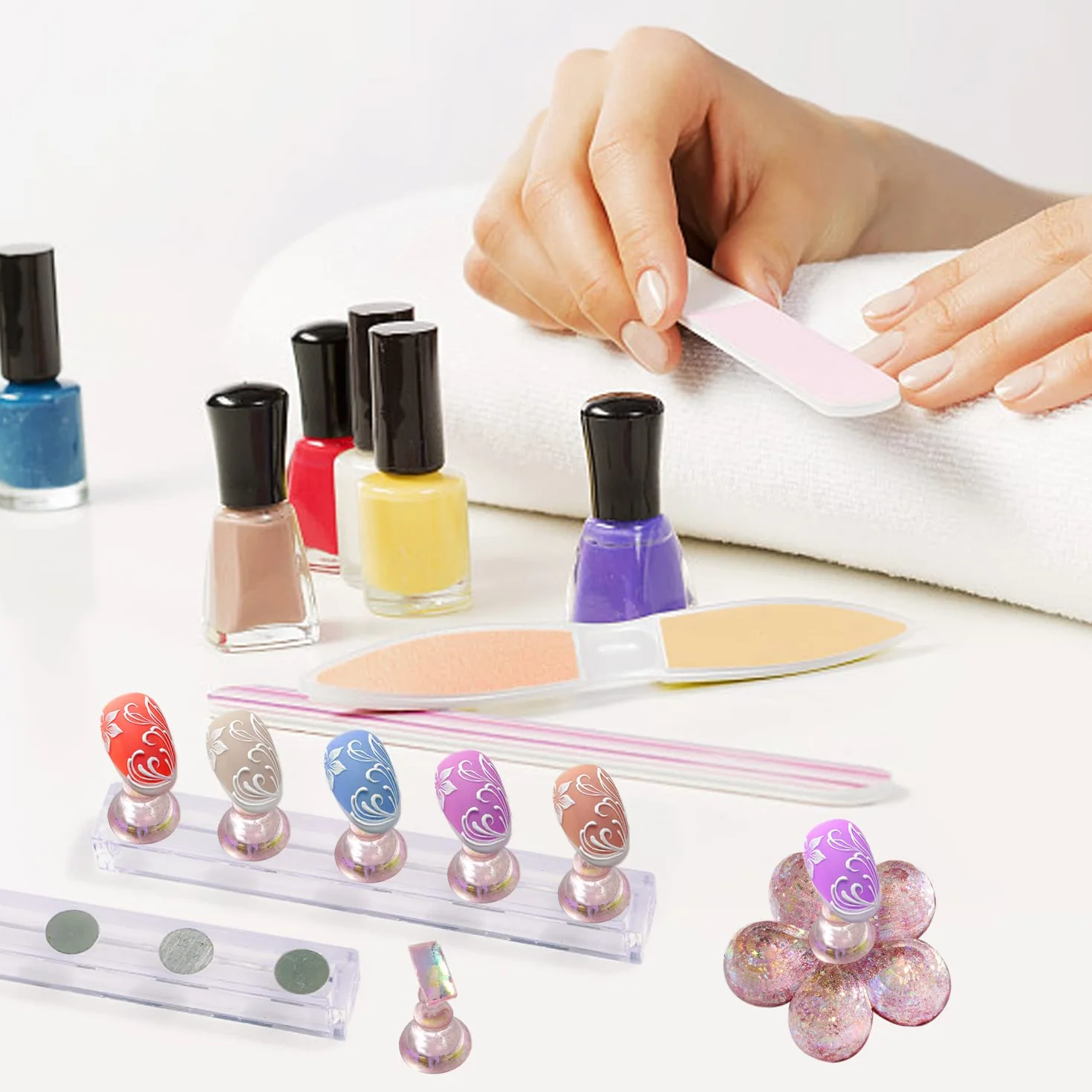 Support d'art d'ongle magnétique rose 10 pièces, présentoir peinture ongle outil pratique faux ongles avec 3 bases