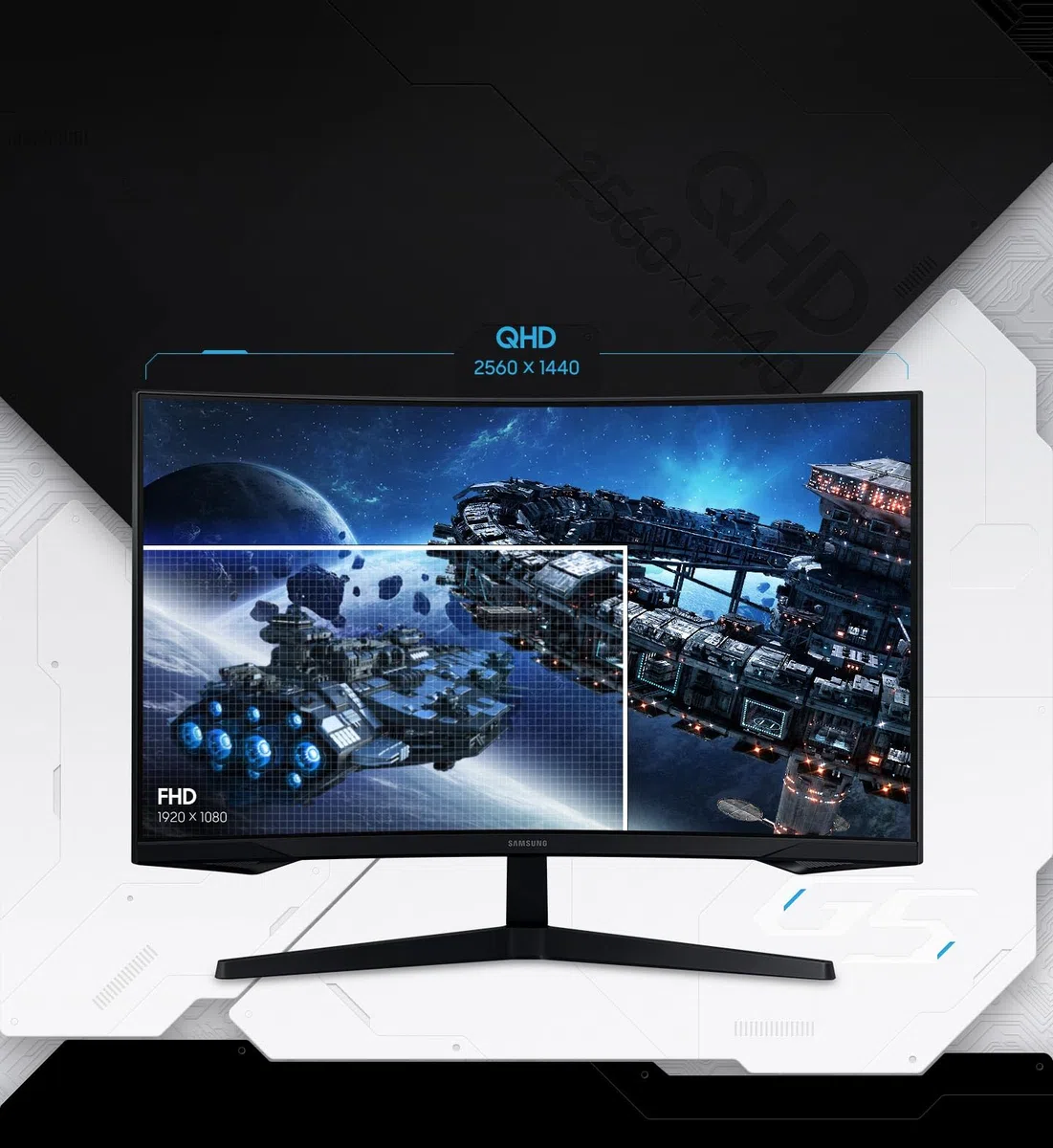 Samsung Ecran PC Odyssey G55C 27’’, 165Hz , 1ms, Dalle VA Incurvée 1000R, QHD : 2560x1440, 2500:1,HDR10, AMD FreeSync, Auto Source Switch +, Pied Ajustable, DisplayPort, HDMI