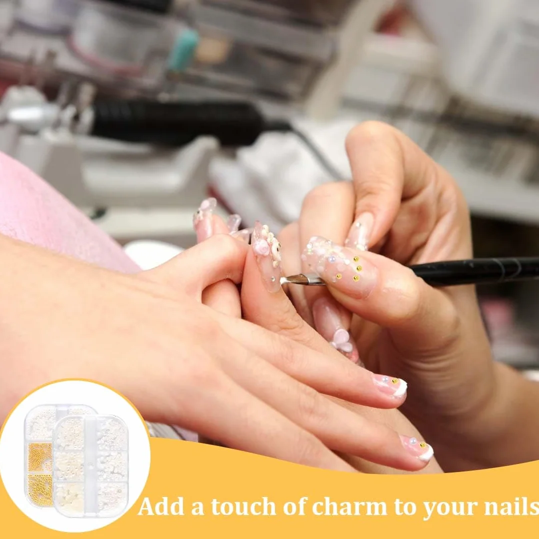 GXGM Bijoux Nail Art Perles Or Argent Mini Caviar Beads Strass Accessoires Décorations Ongles