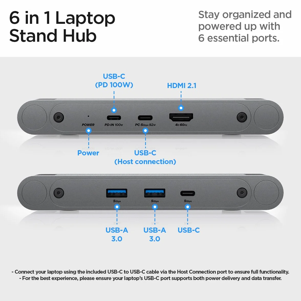 Spigen ArcDock Hub 6-en-1 Station d'accueil HDMI 4K60Hz USB-C USB-A 3.0 pour PC Portable jusqu'à 15.6" MacBook iPad