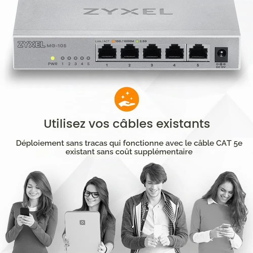 Zyxel Commutateur Non-administrable Multi-Gigabit 5 Ports 2.5G pour Le Divertissement à Domicile ou Le réseau Soho [MG-105]