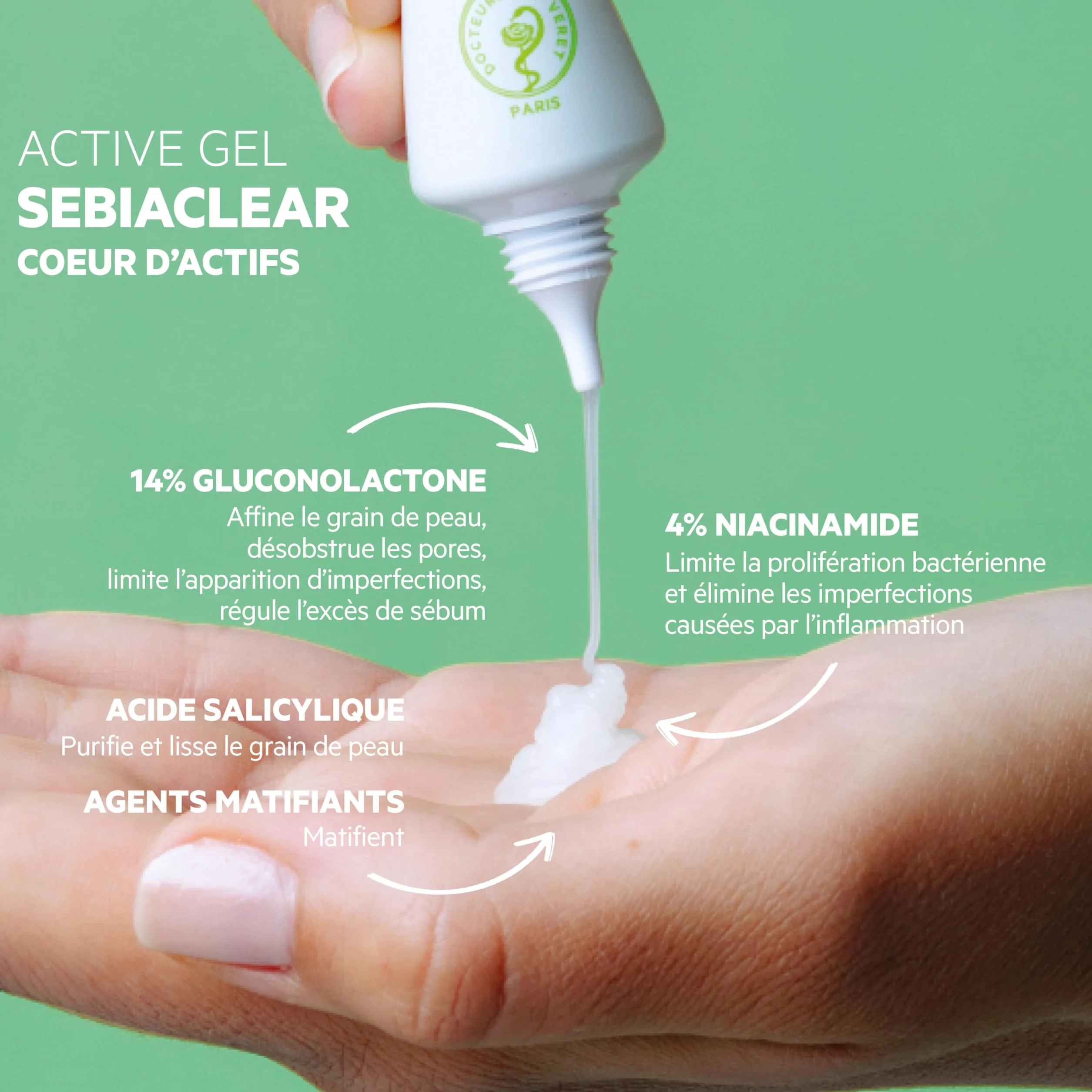 SVR Sebiaclear Active Gel Soin intensif anti-imperfections 40 ml Gluconolactone 14% Niacinamide 4% Acide salicylique