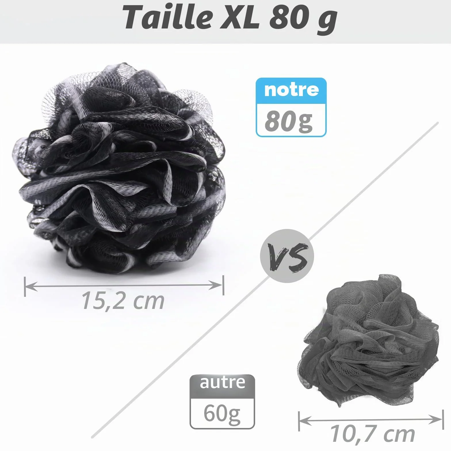 Lot de 3 éponges de bain en maille XL 75 g Luffa loofa pour femmes hommes enfants