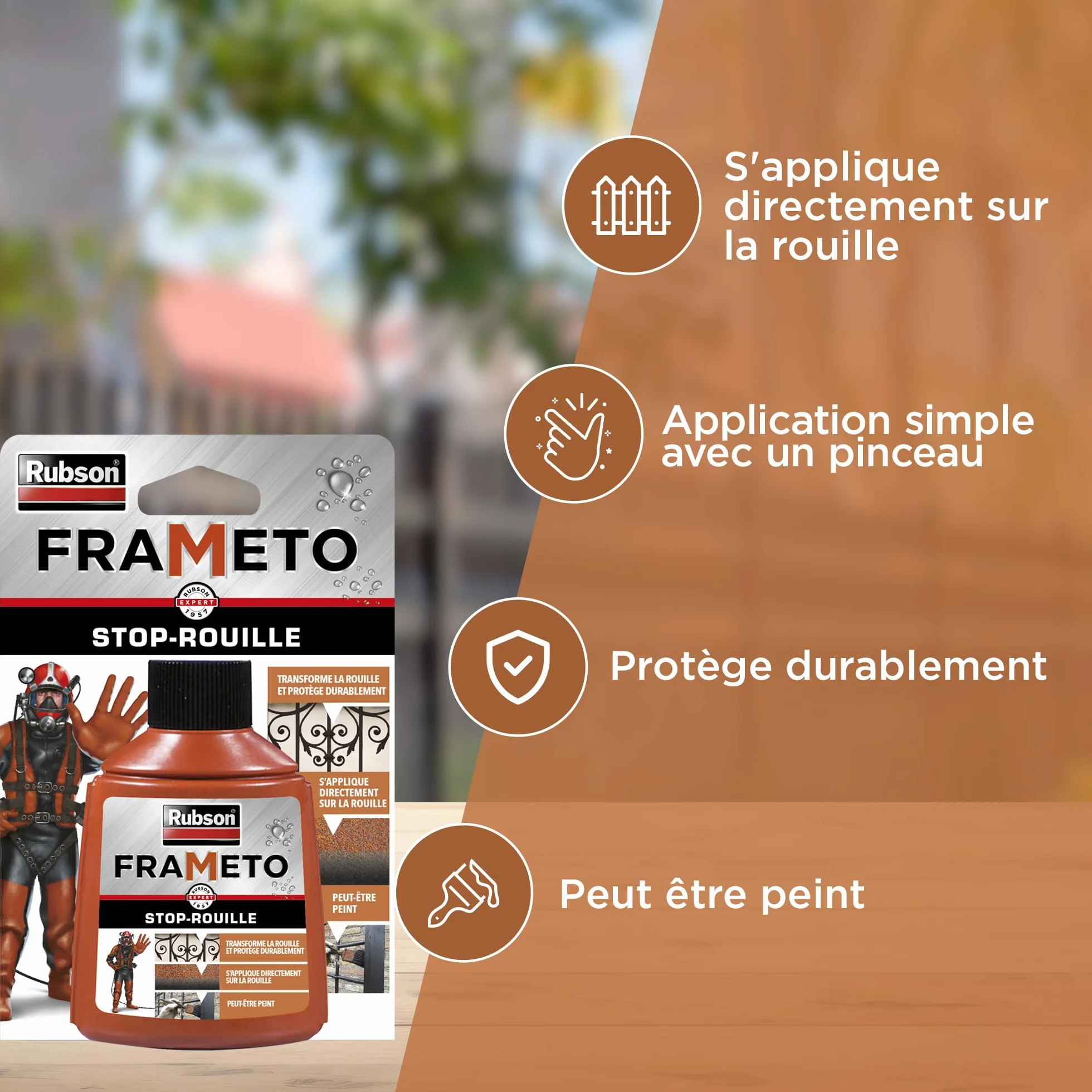 Rubson Frameto Stop-Rouille Traitement antirouille Convertisseur de rouille Noir 90 ml