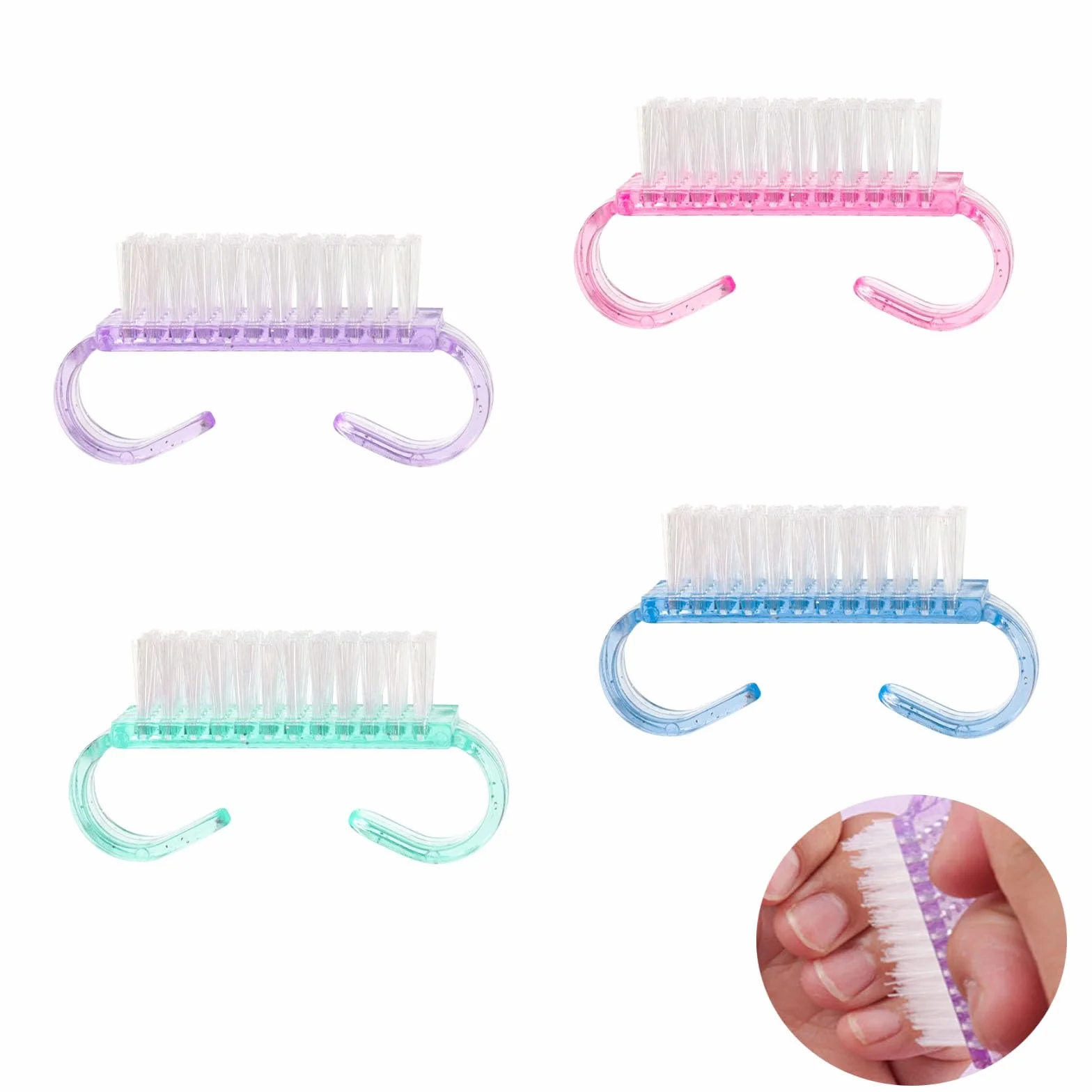 Brosse Ongles 4 Pièces avec Poignée Plastique, Brosses Nettoyage Manucure Nail Art