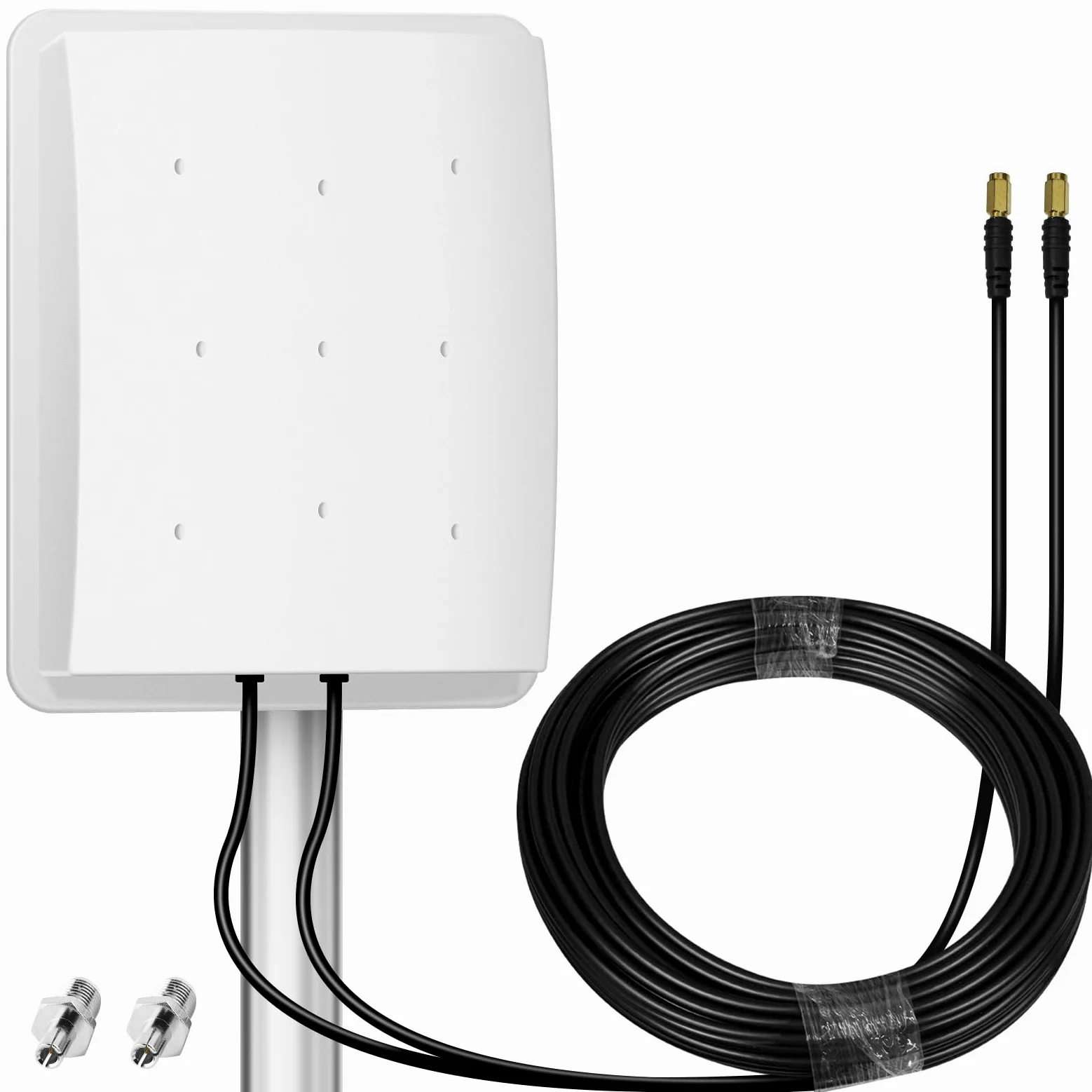 Antenne 5G Exterieure 4G WiFi Dual-Polarisation 14dBi LTE 698-2700/3300-3800 MHz MIMO Directionnelle SMA/2xTS9, Câble 10m, 3G/4G/5G/GSM/GPRS - Blanc