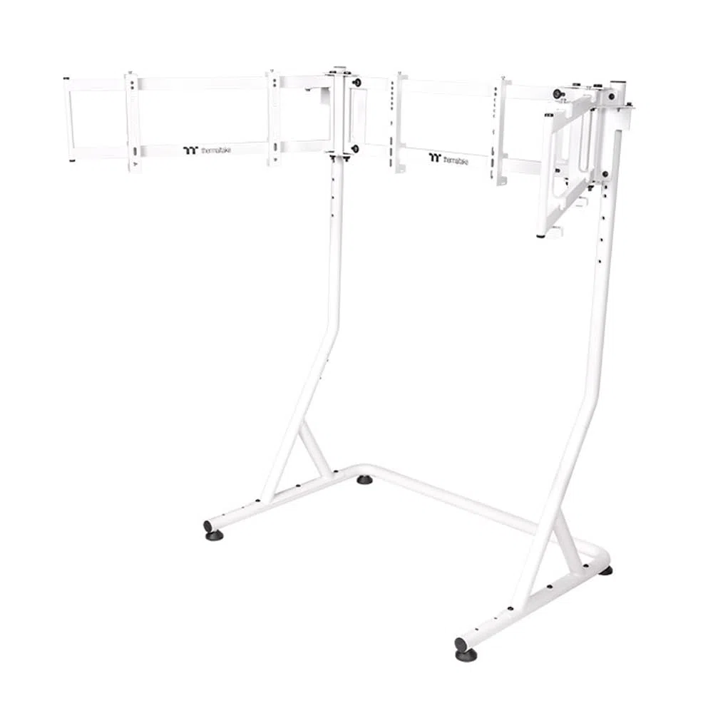 Thermaltake Triple Racing Monitor Stand Pro | Pour 3 moniteurs 32″ incurvés / 34″ plats | Structure en acier thermolaqué | Hauteur réglable (920–1120 mm) | Charge 20 kg par écran | VESA 75–400 | Blanc
